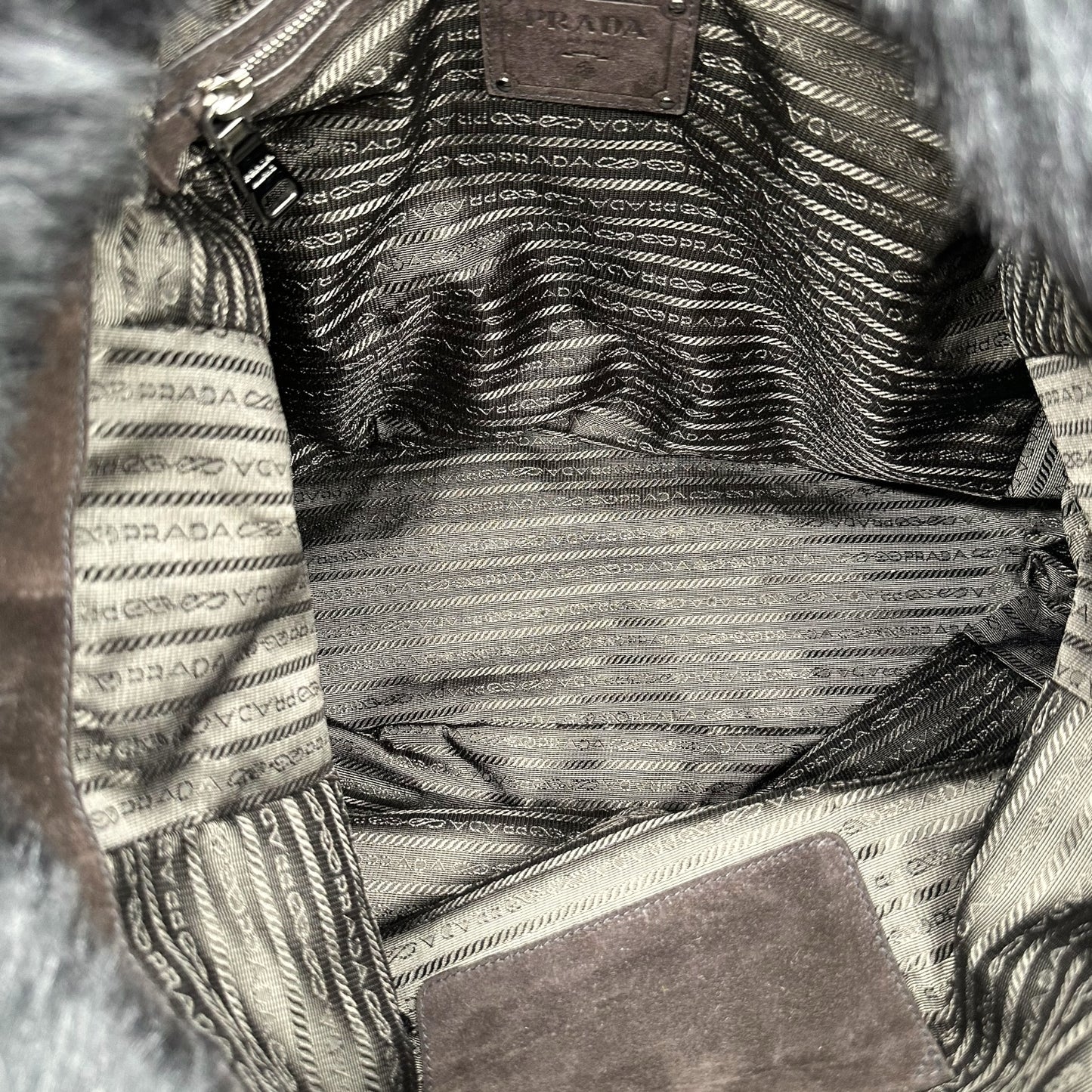 Prada Black Shearling & Fur Studded Hobo Bag