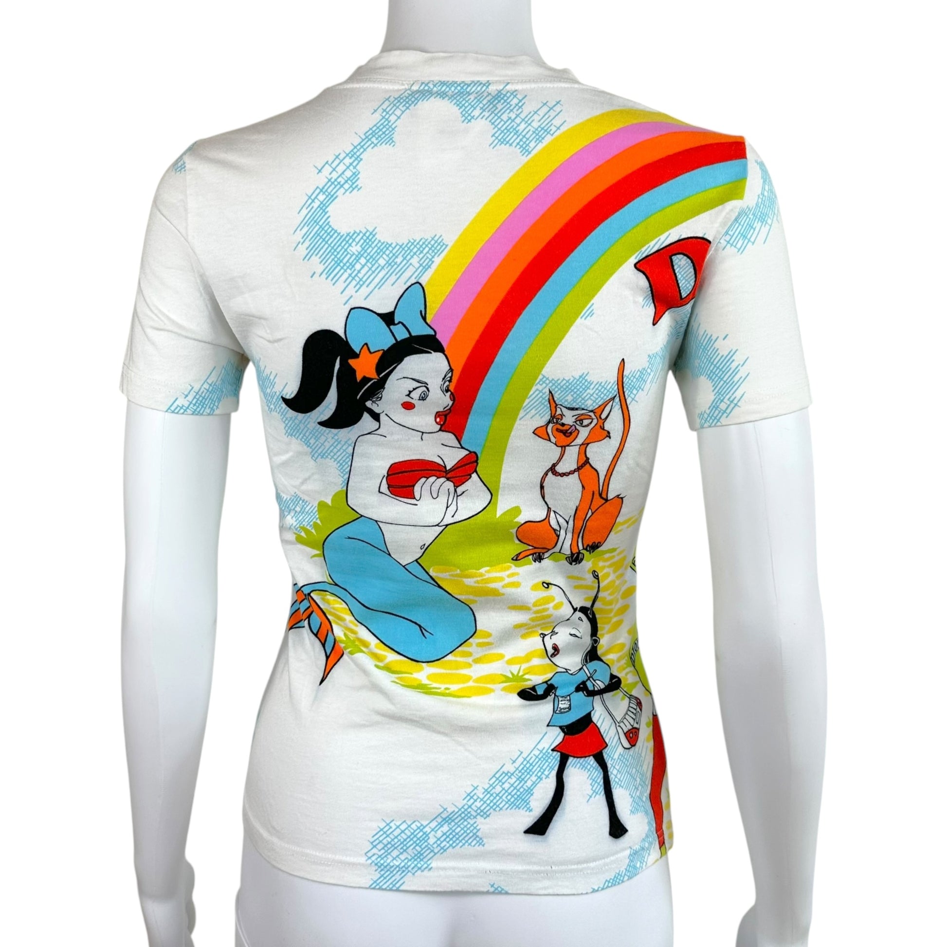 Christian Dior Rainbow Cartoon Graphic T-Shirt White