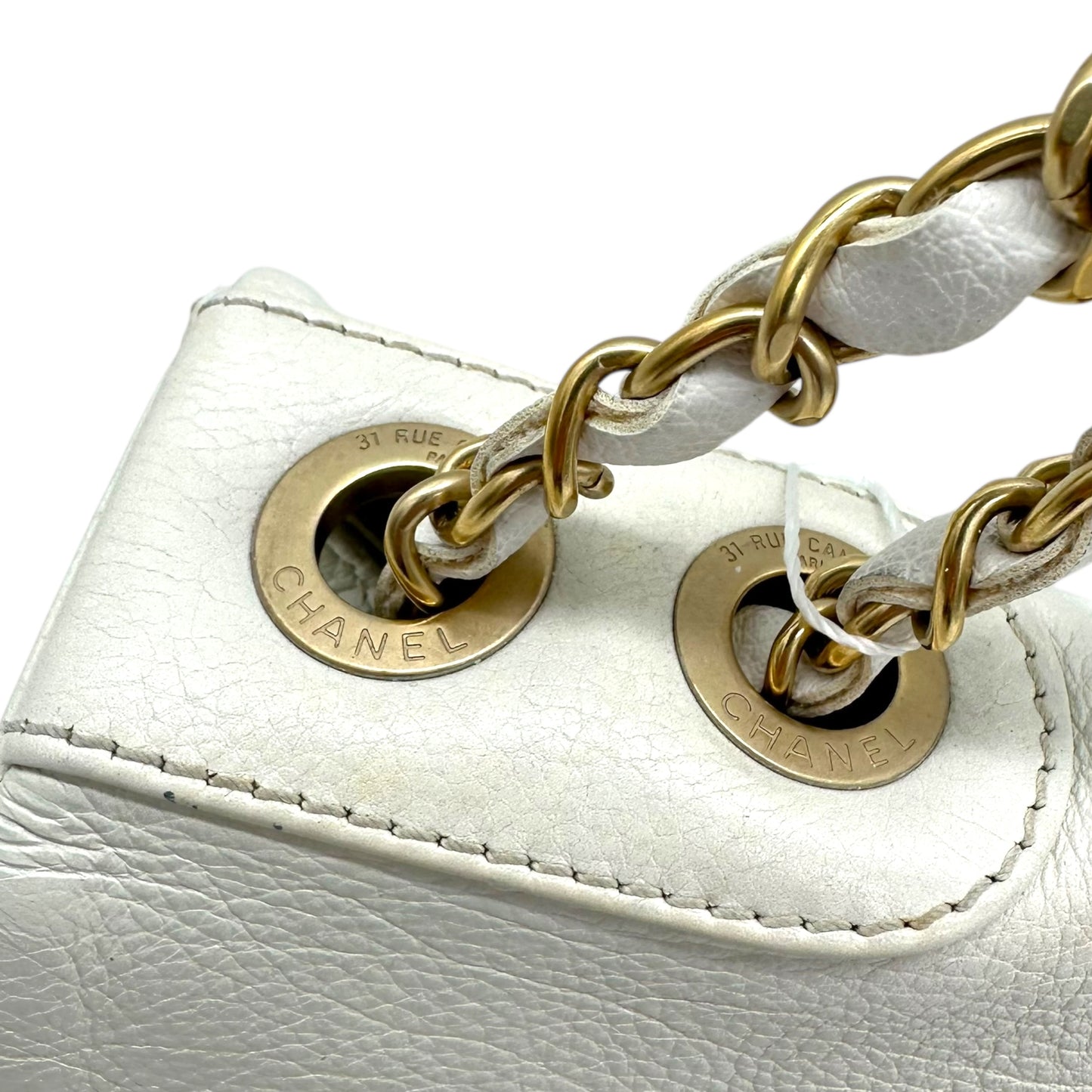 Chanel White Studded Logo Shoulder Bag