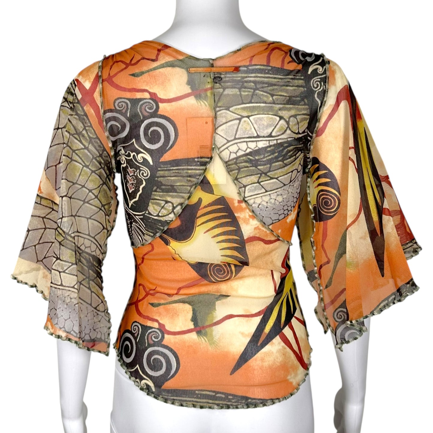 Jean Paul Gaultier Salvatore Dali Batwing Printed Mesh Blosue