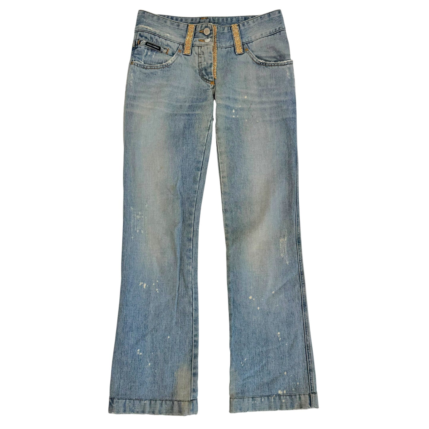 Dolce & Gabbana 'Hollywood Cowboy' Gold Rhinestone Embellished Distressed Jeans