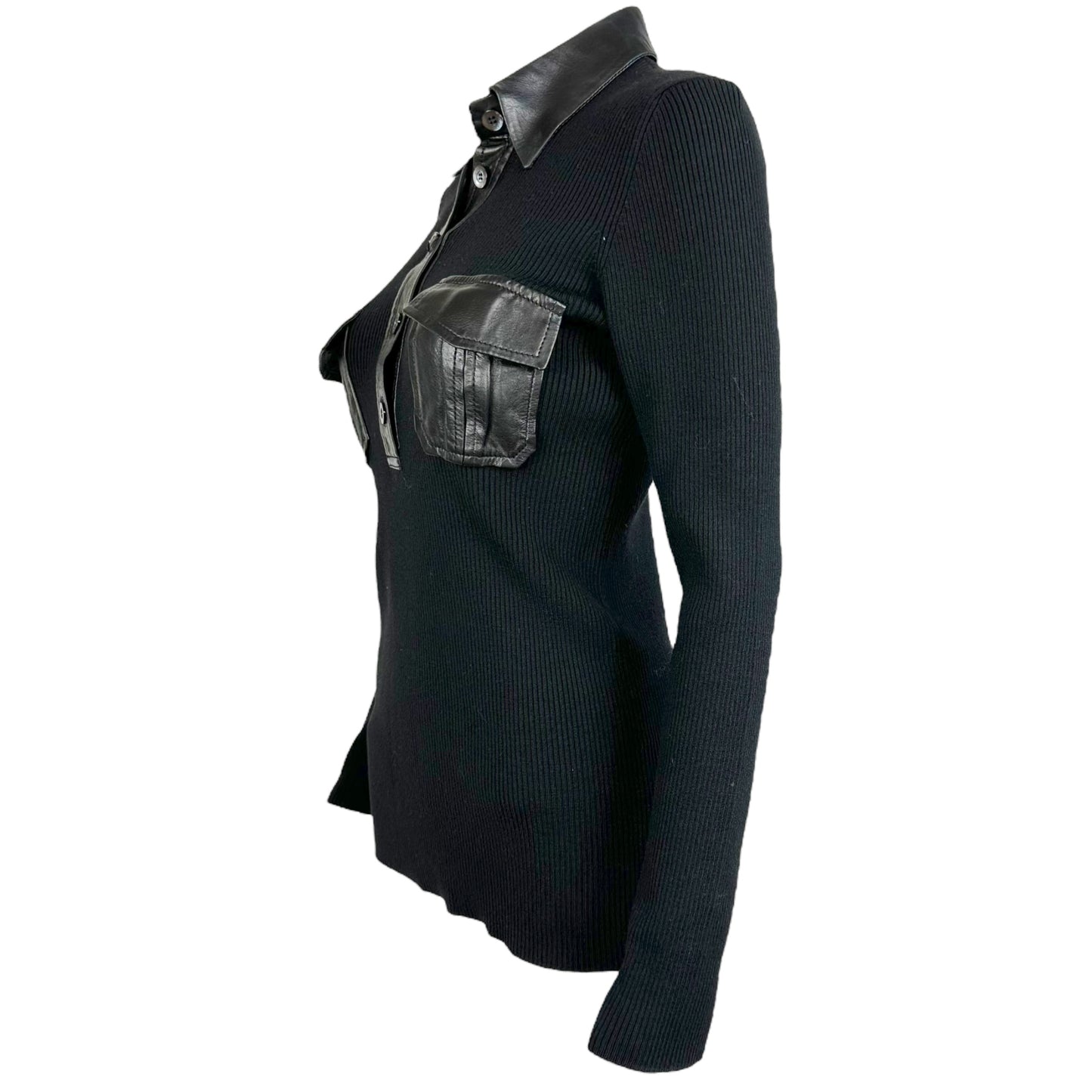 Gucci F/W 1996 Black Wool & Leather Knit Sweater - Outfit Repeater