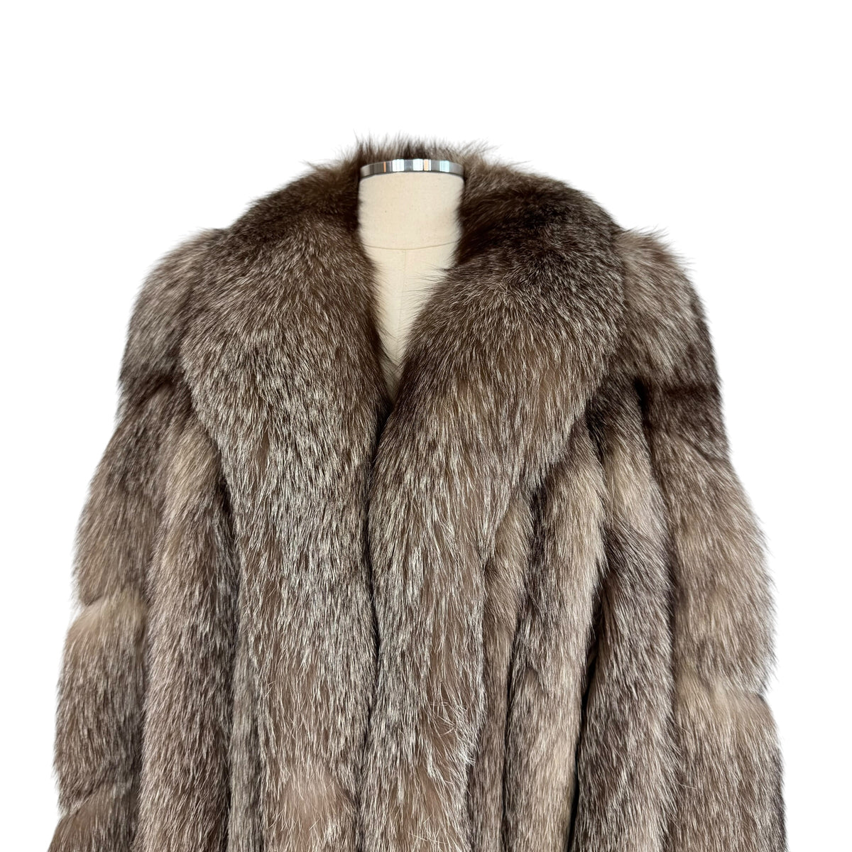 Malvoisic Silver Fox Fur Coat Gray Open Front 1990s