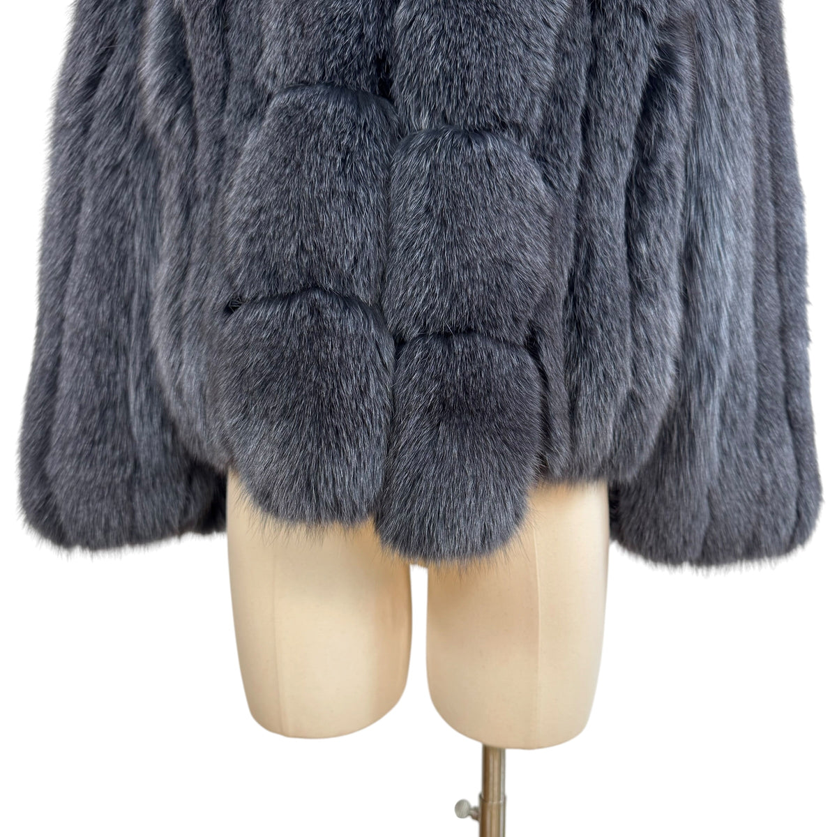 Sagano Fox Fur Coat Dark Gray 1990s Vintage XS