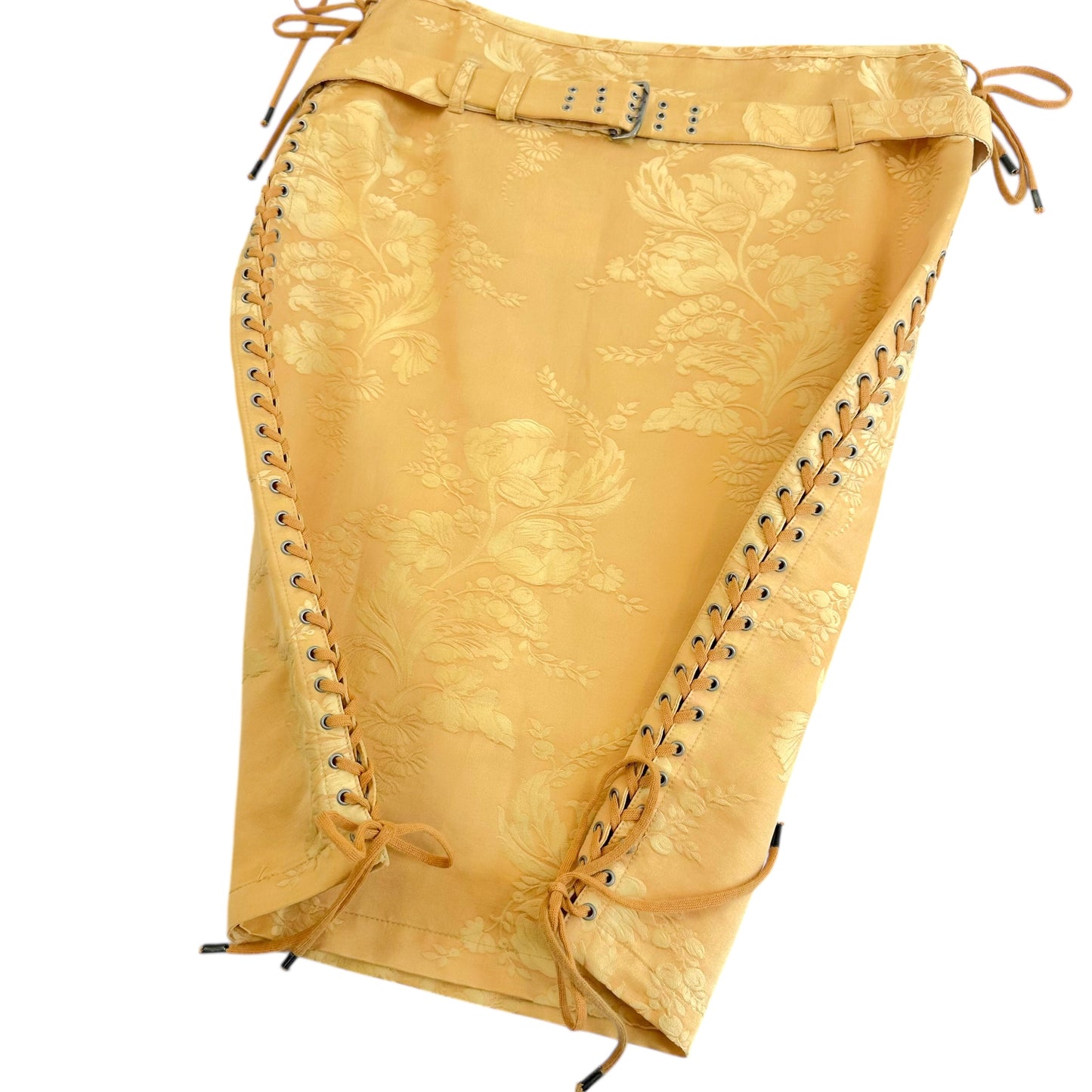 Jean Paul Gaultier Yellow Jacquard Lace Up Midi Skirt - Outfit Repeater
