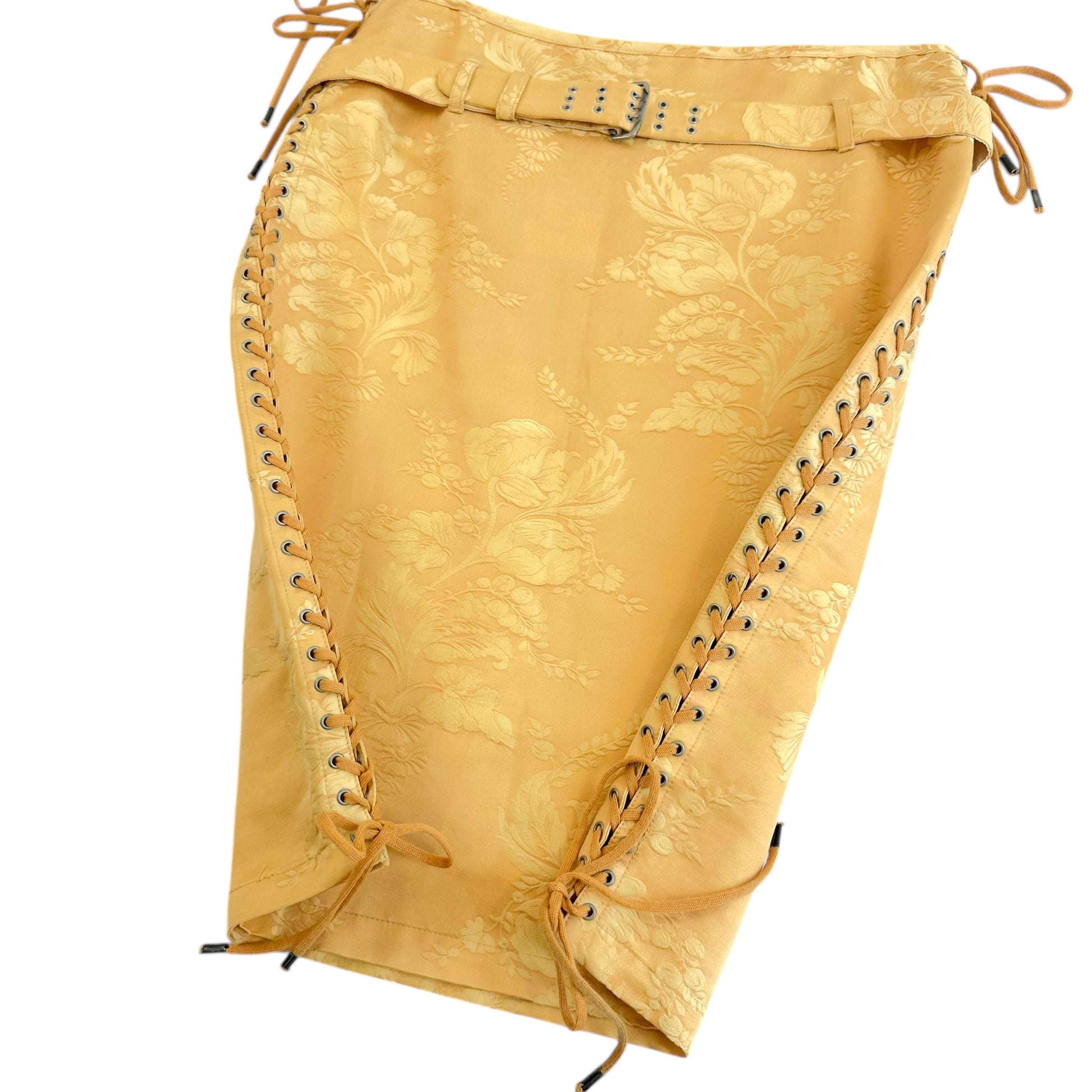 Jean Paul Gaultier Yellow Jacquard Lace Up Midi Skirt - Outfit Repeater