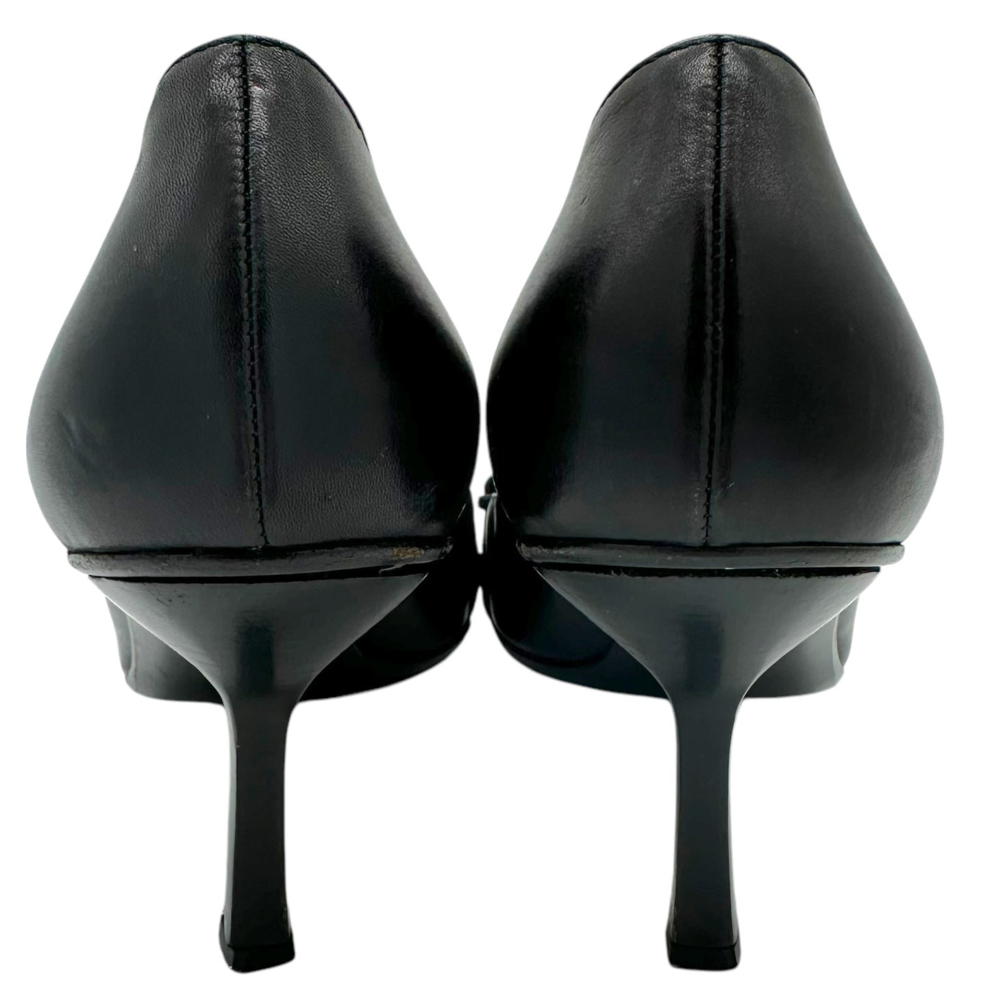 Gucci Black Leather Pointed Toe Horsebit Heels