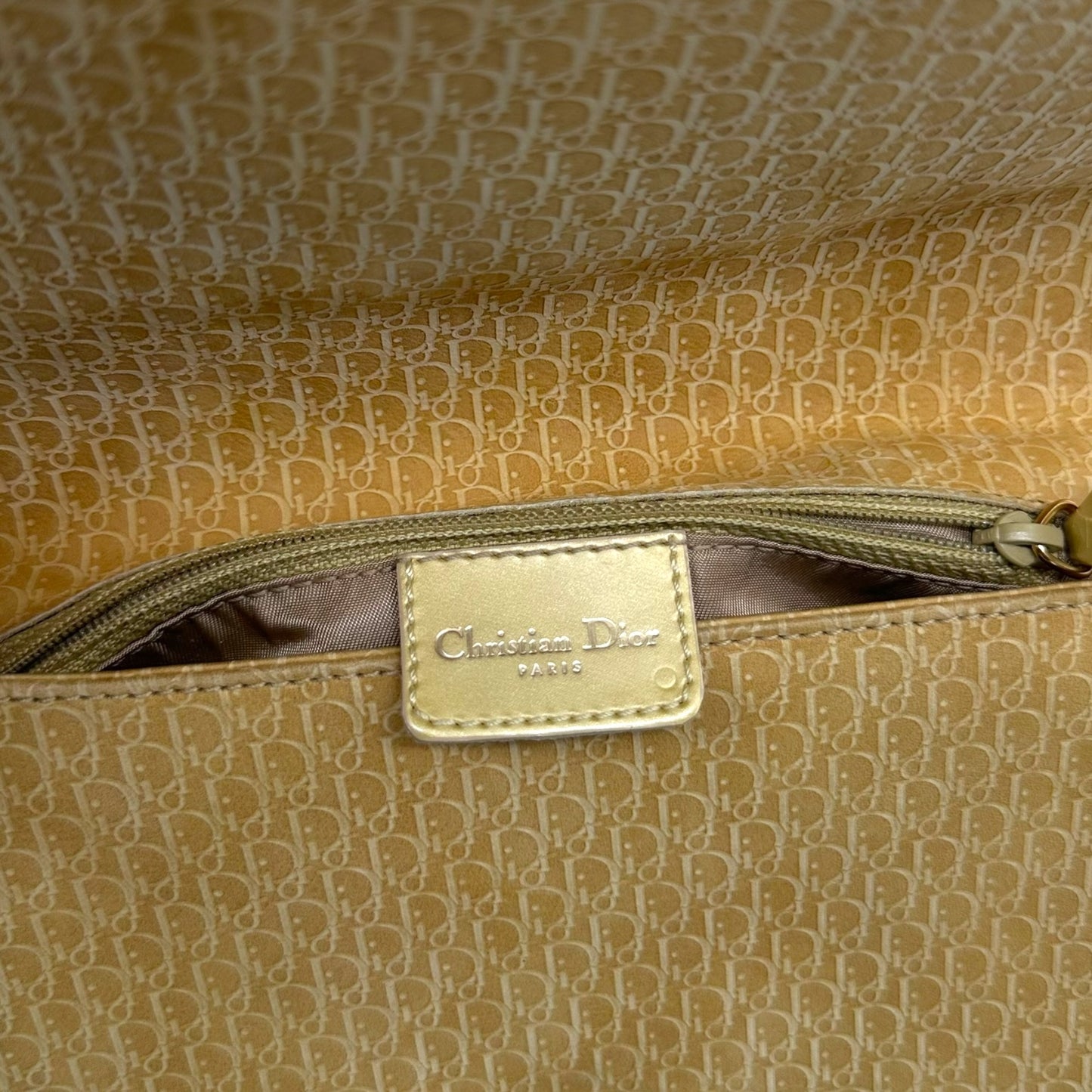 Christian Dior Yellow Monogram Suede & Patent Leather Zippered Shoulder Bag