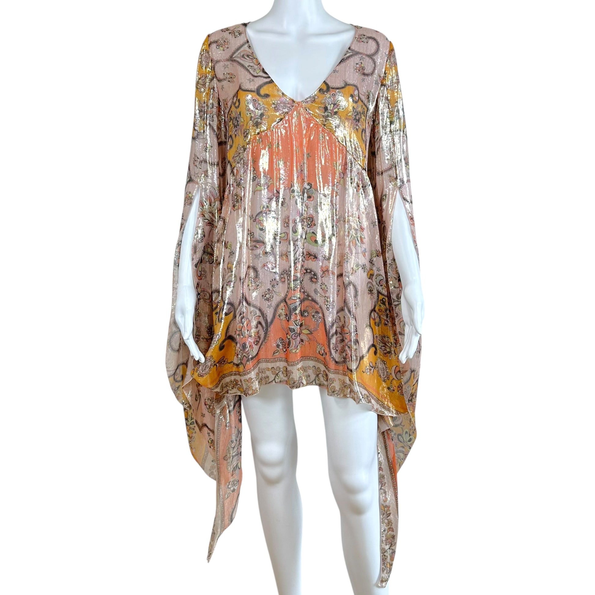 Emilio Pucci Asymmetrical Mini Dress Orange Pink Metallic
