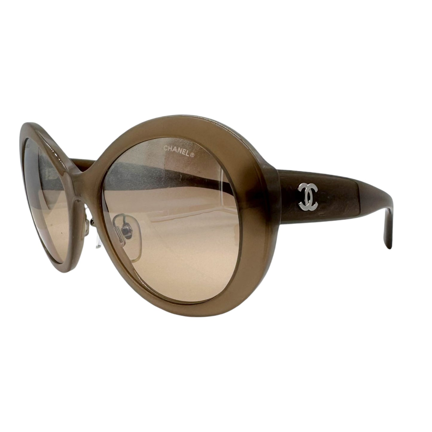 Chanel 5372 Gray Oversized Round Reflective Silver Lens Sunglasses w/ Case