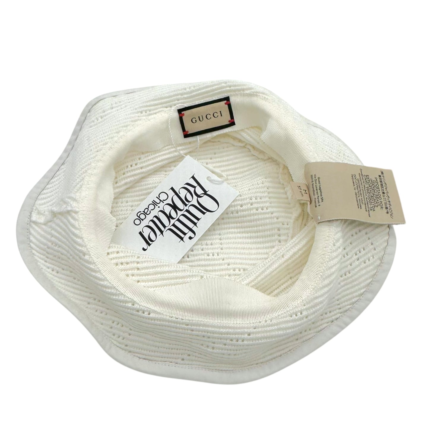Gucci White Monogram Knit Bucket Hat
