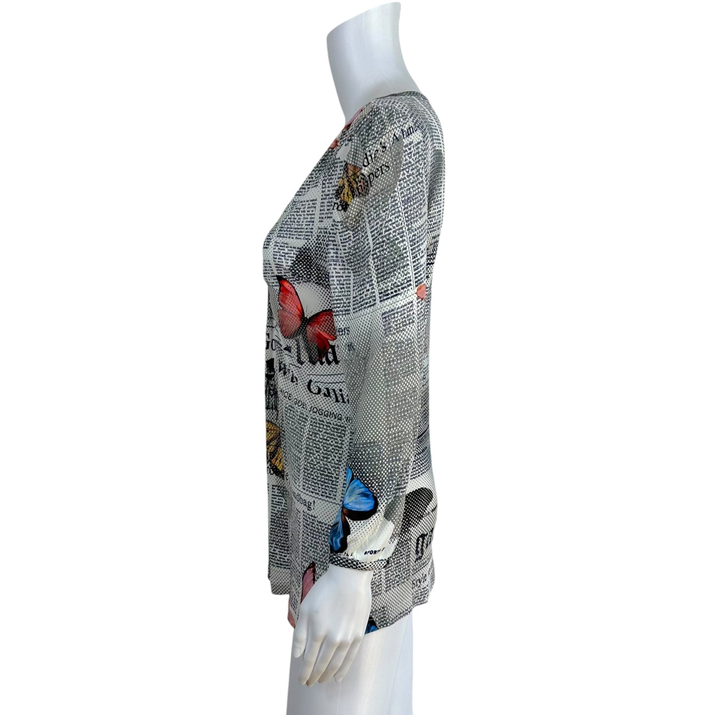 Galliano Gazette Butterfly & Newsprint Blouse Top