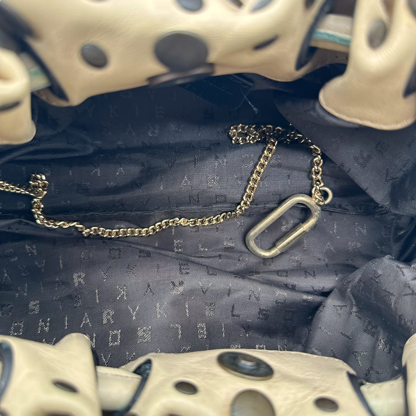 Sonia Rykiel Beige Leather Studded Domino Bag