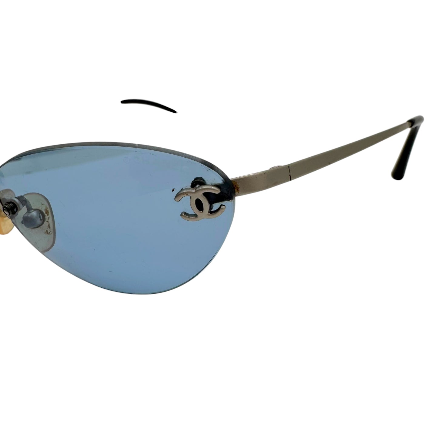 Chanel Blue & Silver Rimless Oval 4003 Sunglasses w/ Case