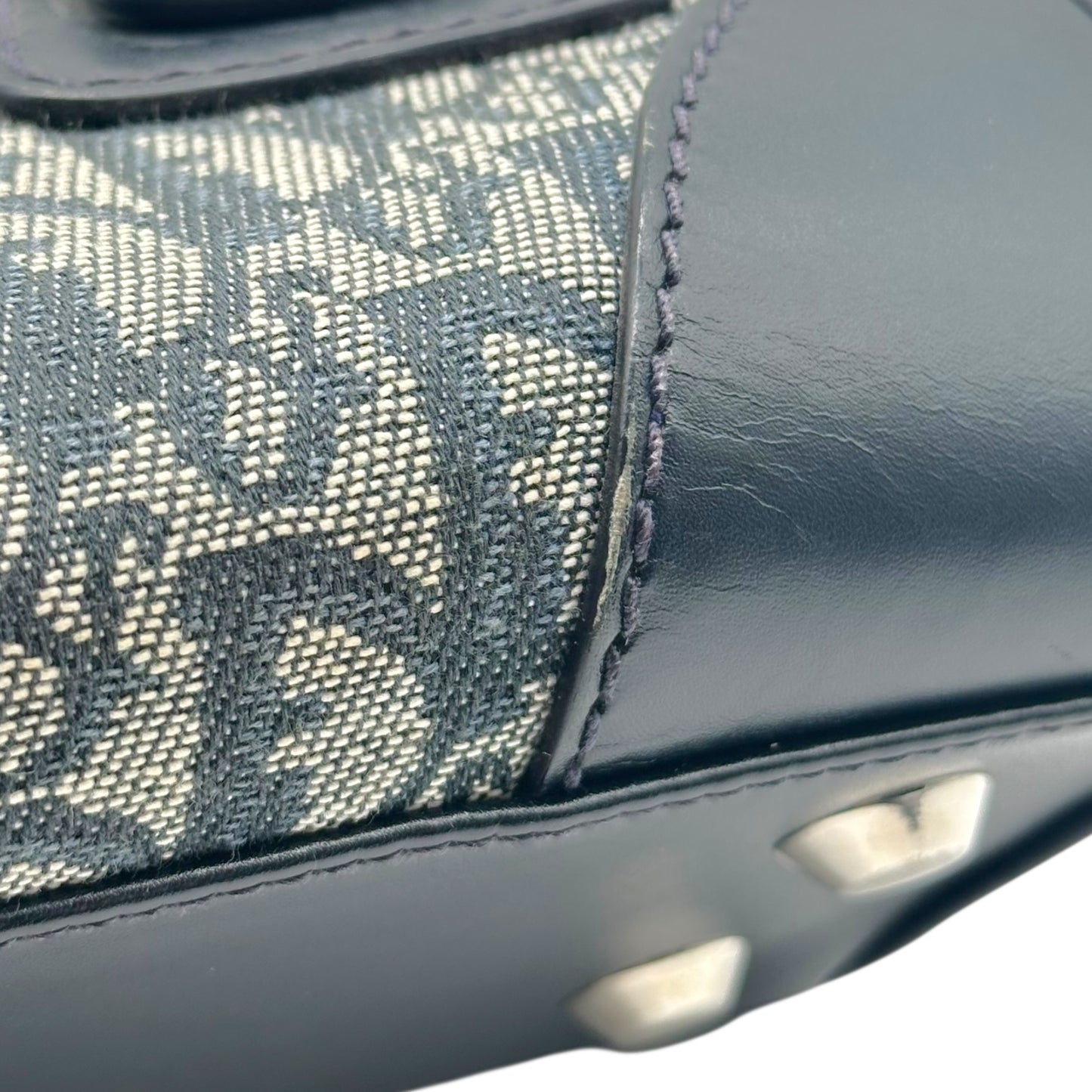 Christian Dior Navy Blue Trotter Monogram East West Kisslock Bag