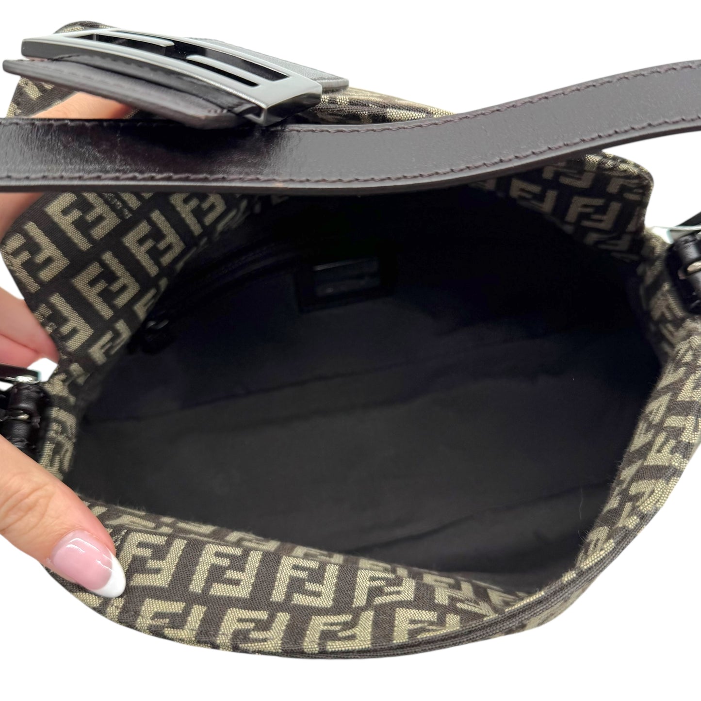 Fendi Brown Zucchino Monogram Fold-Over Baguette Bag