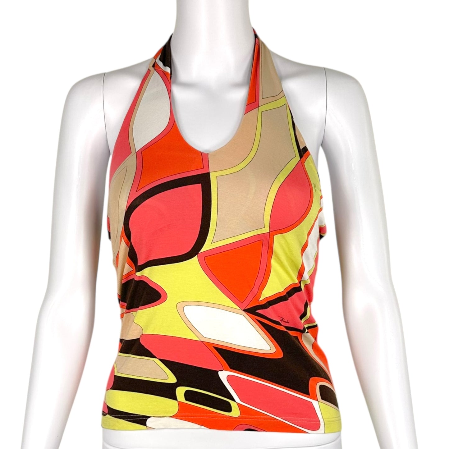 Emilio Pucci Brown & Orange Printed Halter Tank