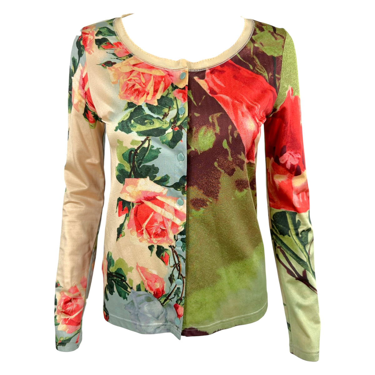 Jean Paul Gaultier S/S 2001 Multicolor Rose Print Logo Cardigan