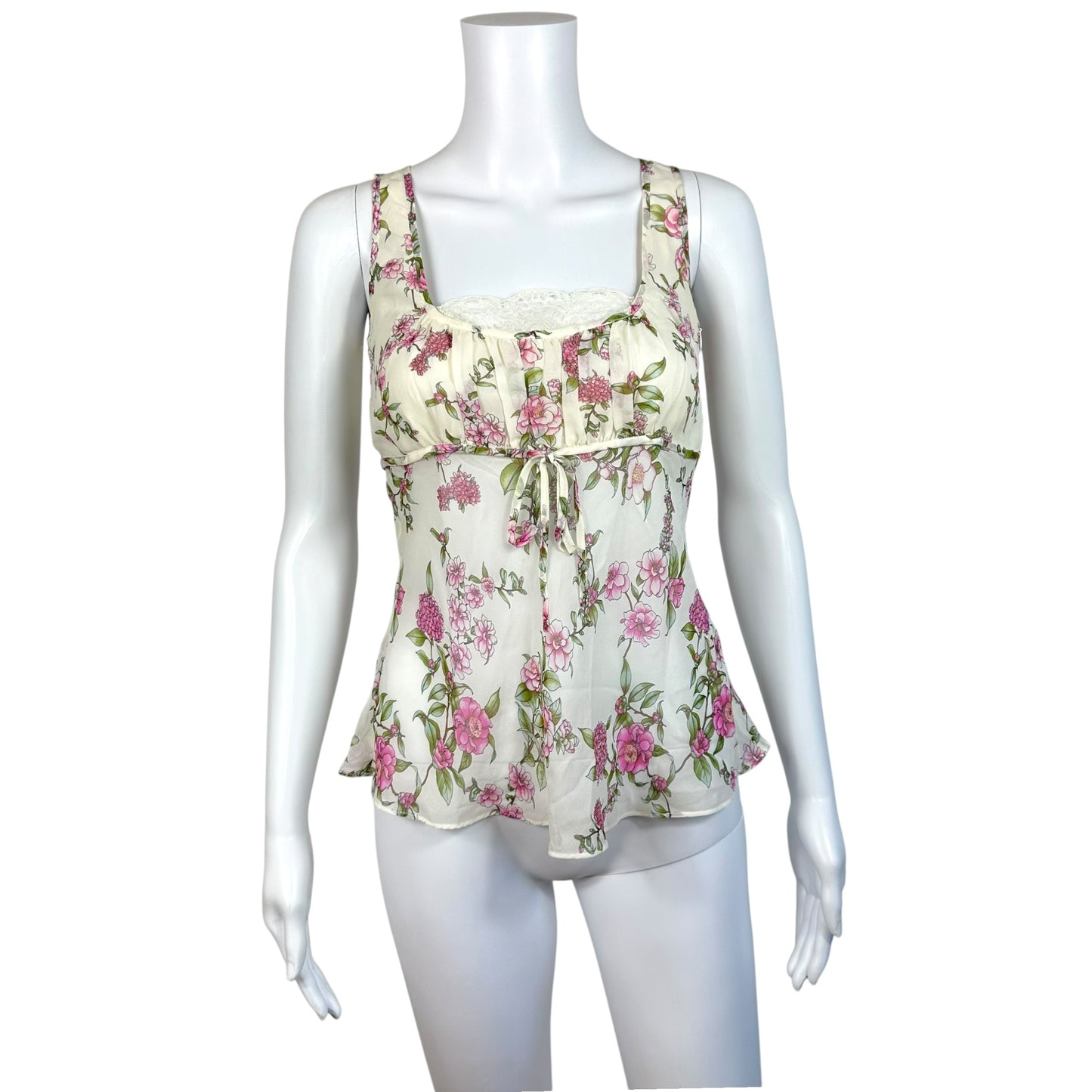 Escada Pink & White Floral Silk Blouse & Midi Skirt Set