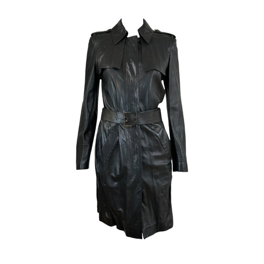 Gucci Black Perforated Leather Trench Coat