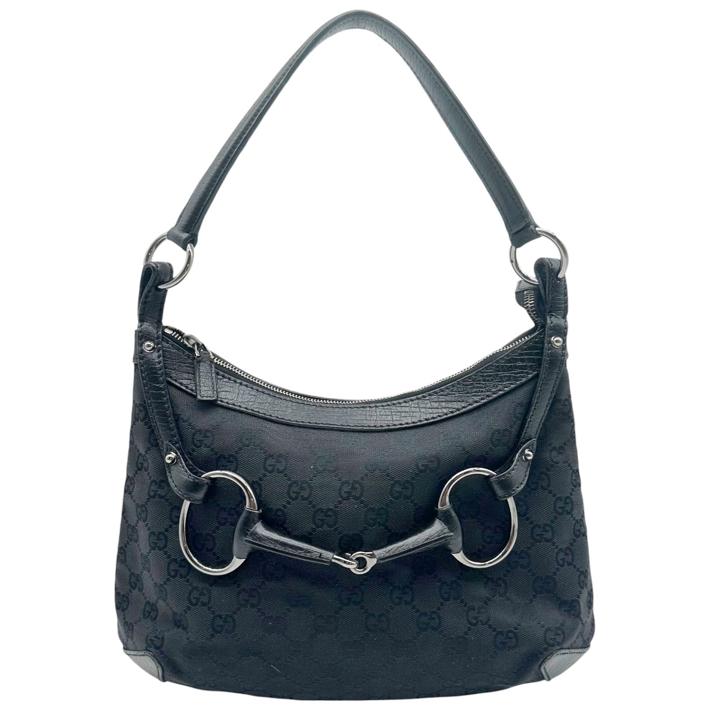 Gucci Black Monogram Canvas Horsebit Shoulder Bag