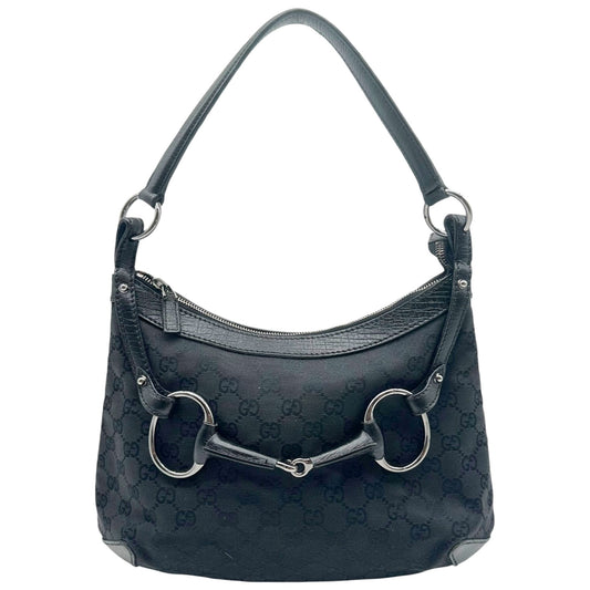 Gucci Black Monogram Canvas Horsebit Shoulder Bag