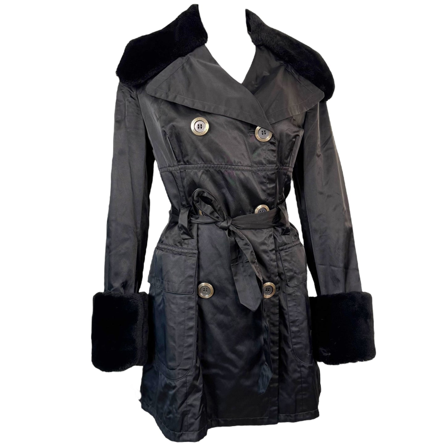 Dolce & Gabbana Black Trench Coat With Faux Fur Trim