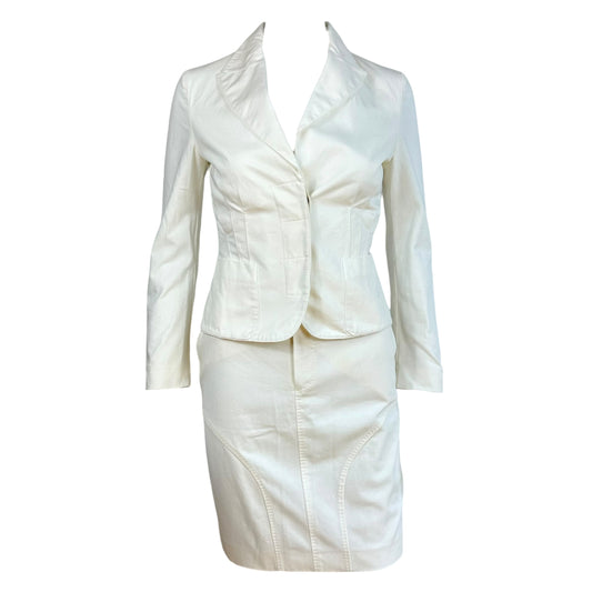 Gucci White Denim Jacket Midi Skirt Set XS Early 2000s