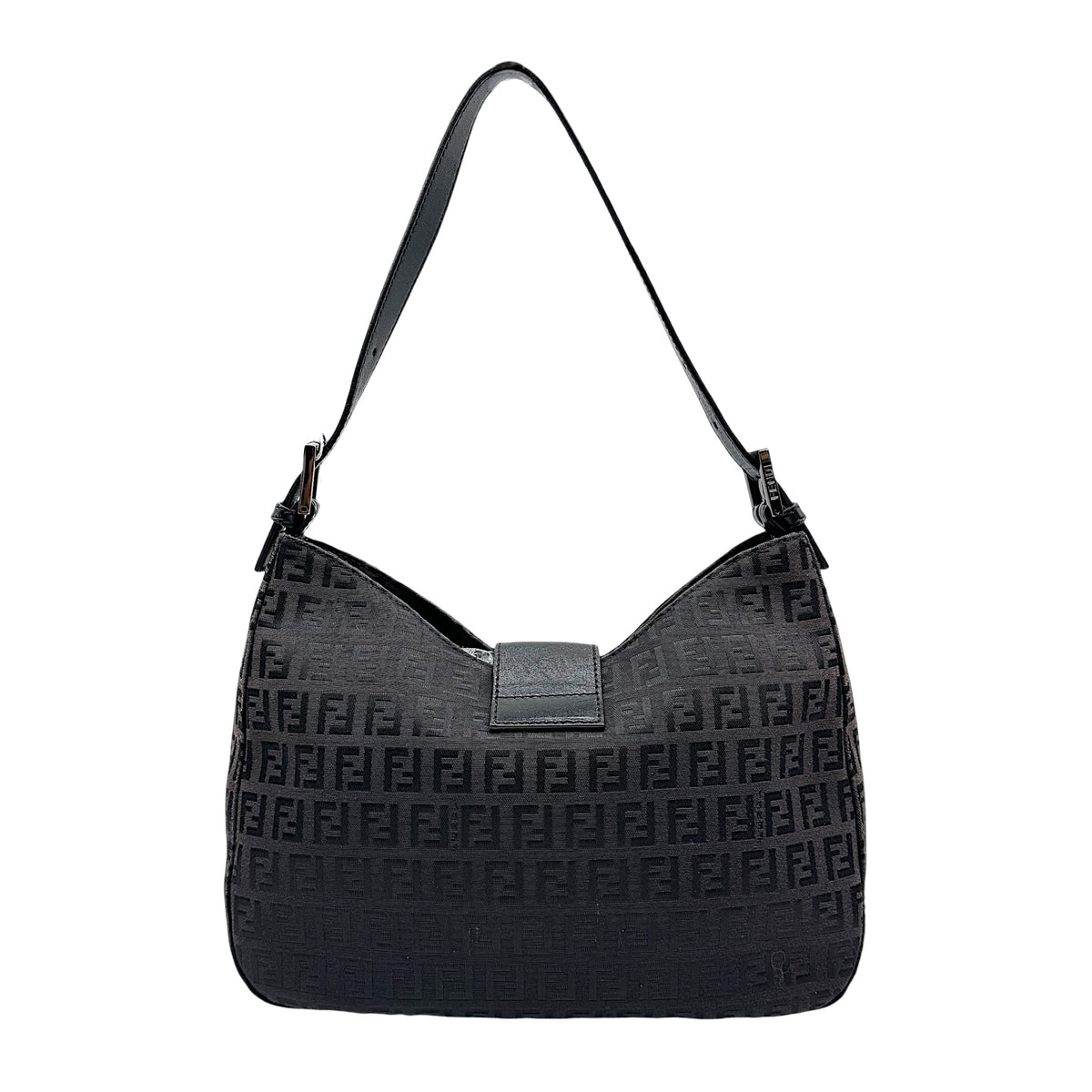 Fendi Black Zucchino Monogram Shoulder Baguette Bag