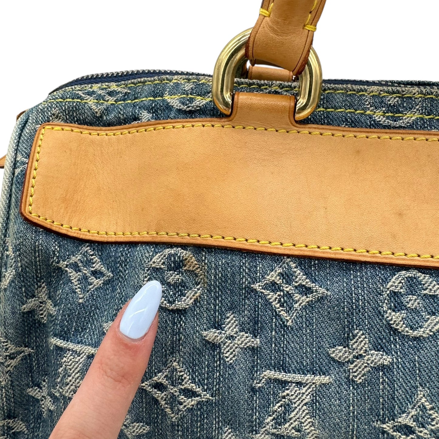 Louis Vuitton Blue Denim Speedy Bag with Leather Accents