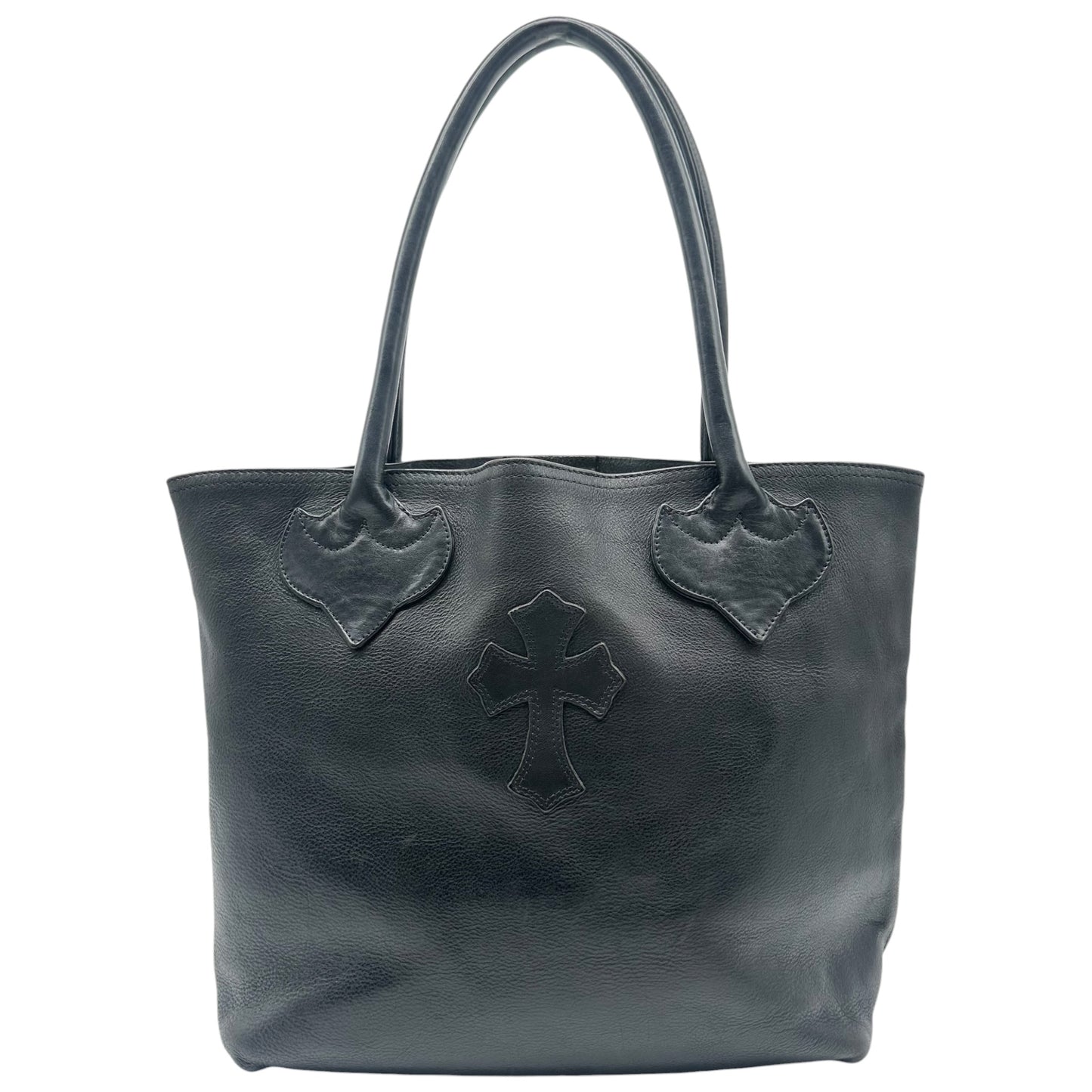 Chrome Hearts Black Leather Cross Patch Shoulder Tote Bag