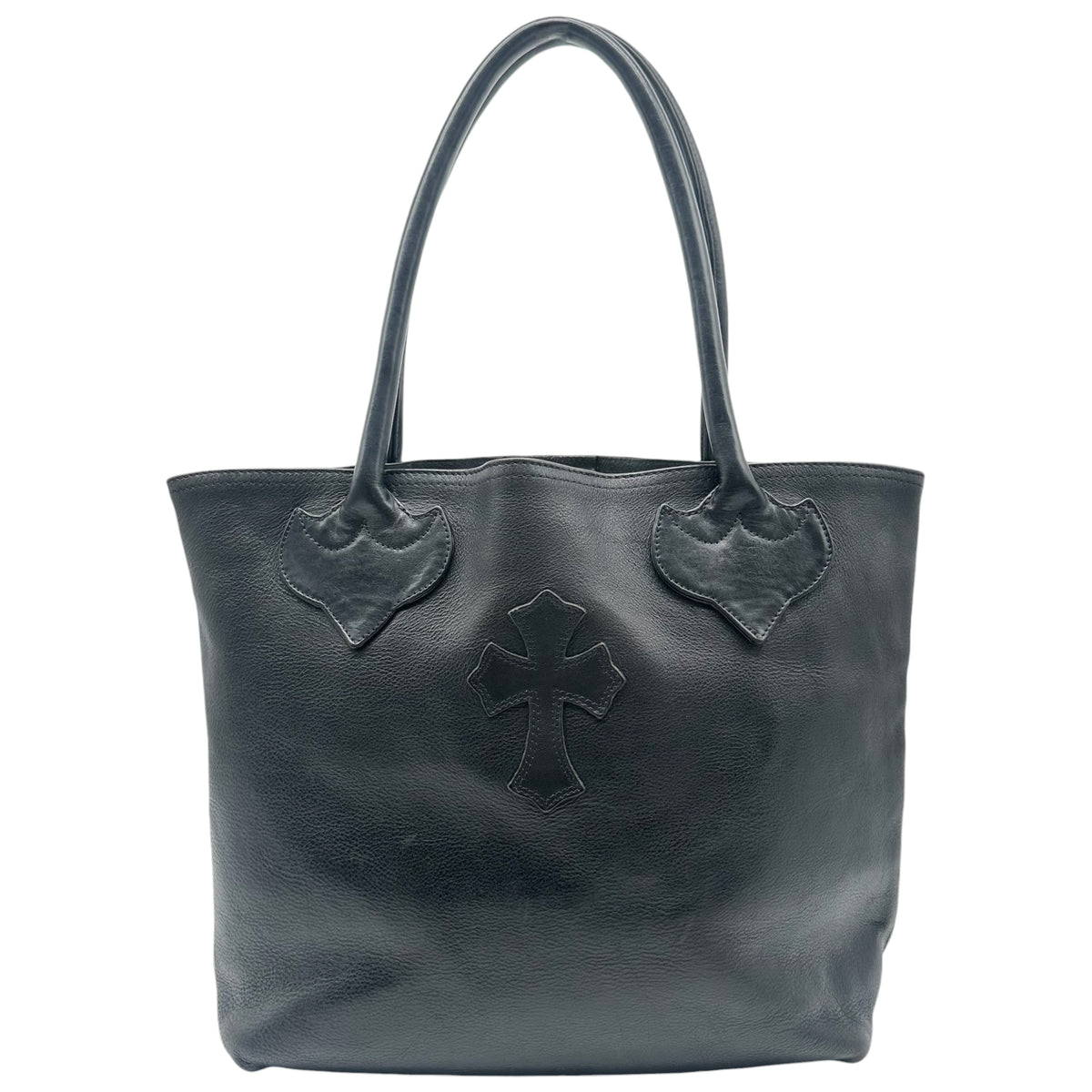 Chrome Hearts Black Leather Cross Patch Shoulder Tote Bag