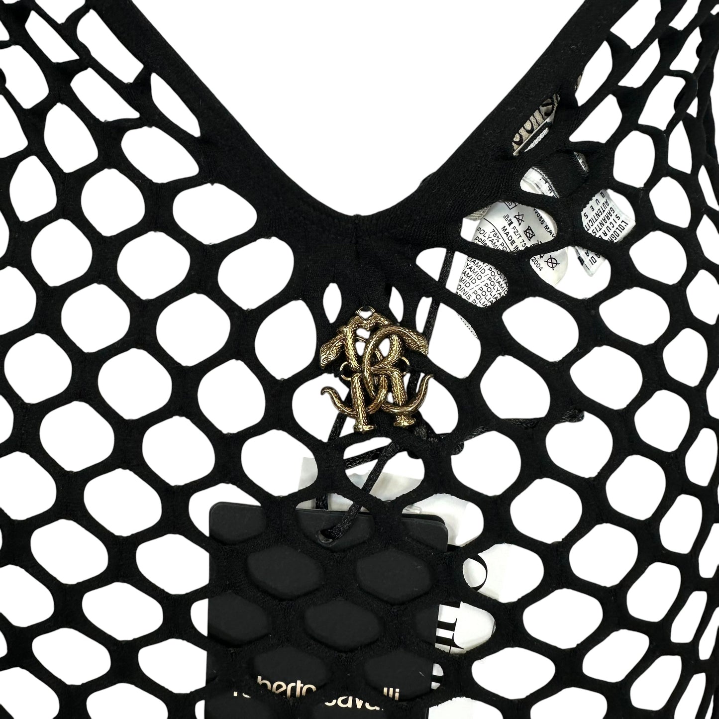 Roberto Cavalli Black Fishnet Long Sleeve Open Back Maxi Dress Cover-Up NEW