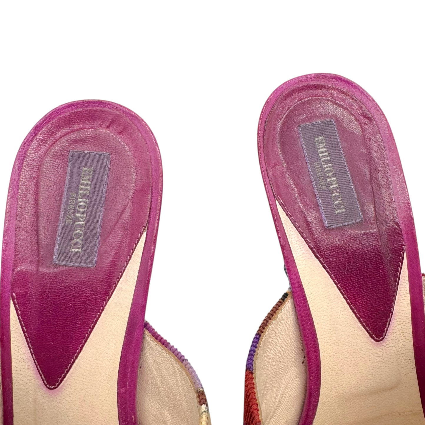 Emilio Pucci Purple Printed Corduroy Platform Clog Heels