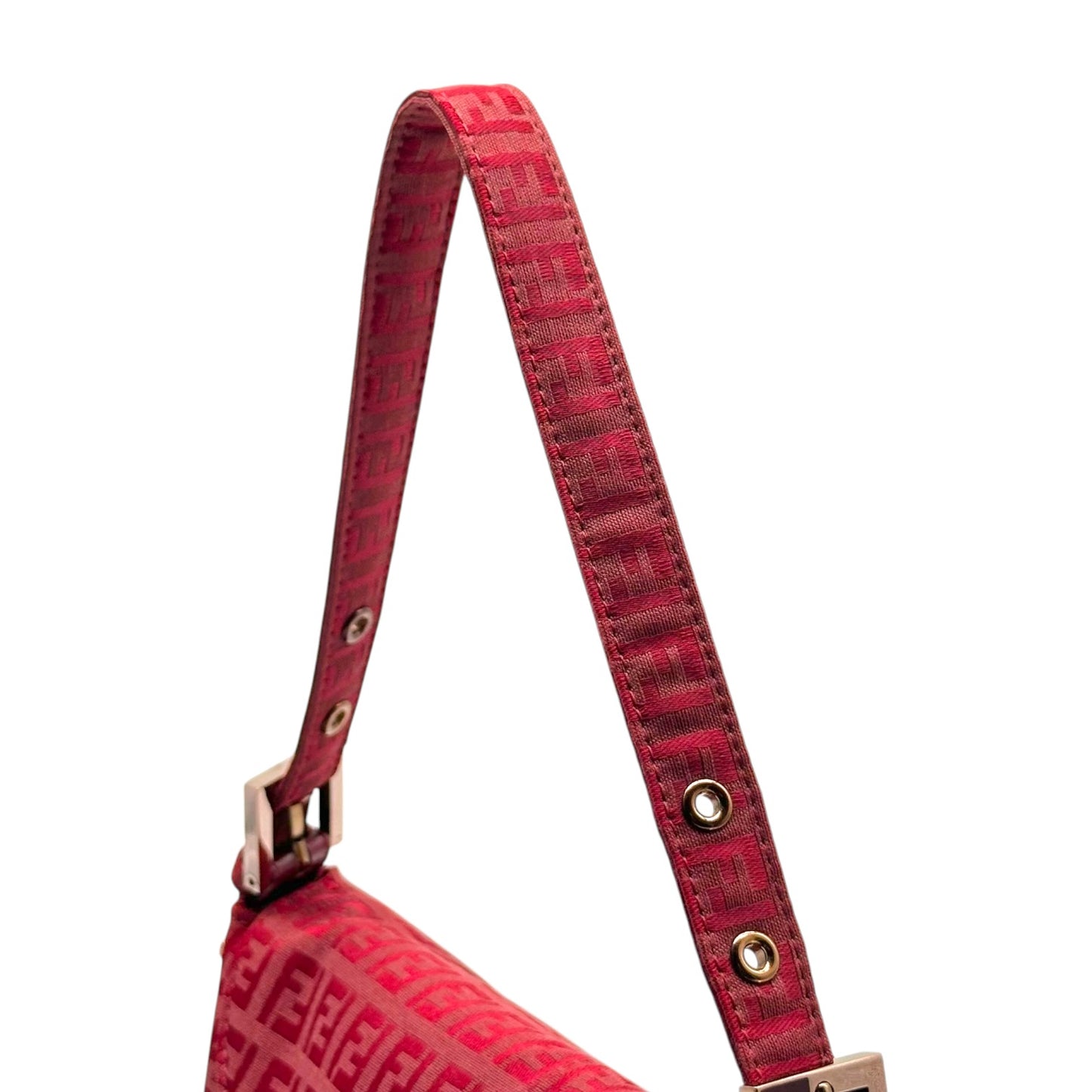 Fendi Red Zucchino Monogram Fold-Over Square Baguette Bag