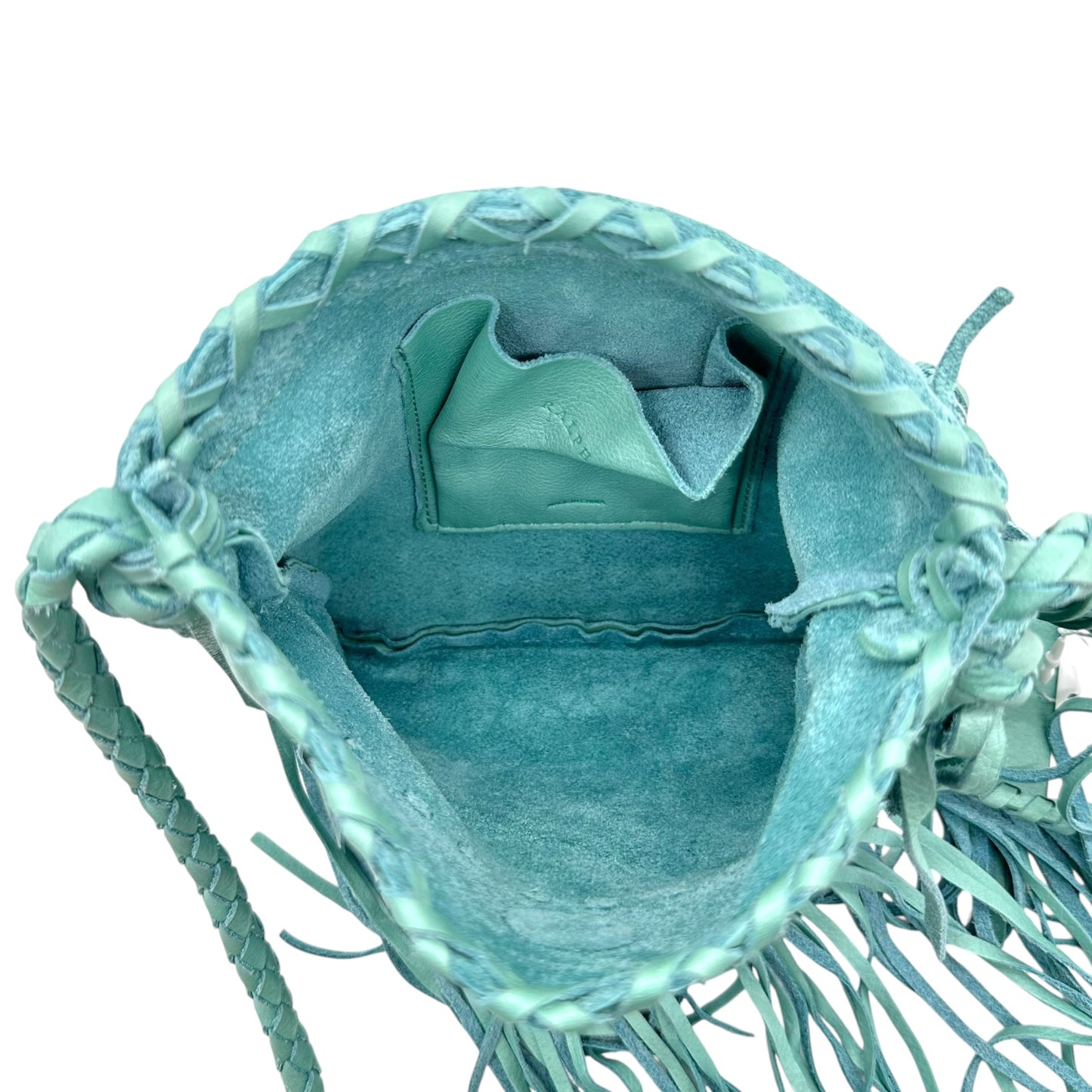 Ralph Lauren Turquoise Leather Fringe Trim Crossbody Bag