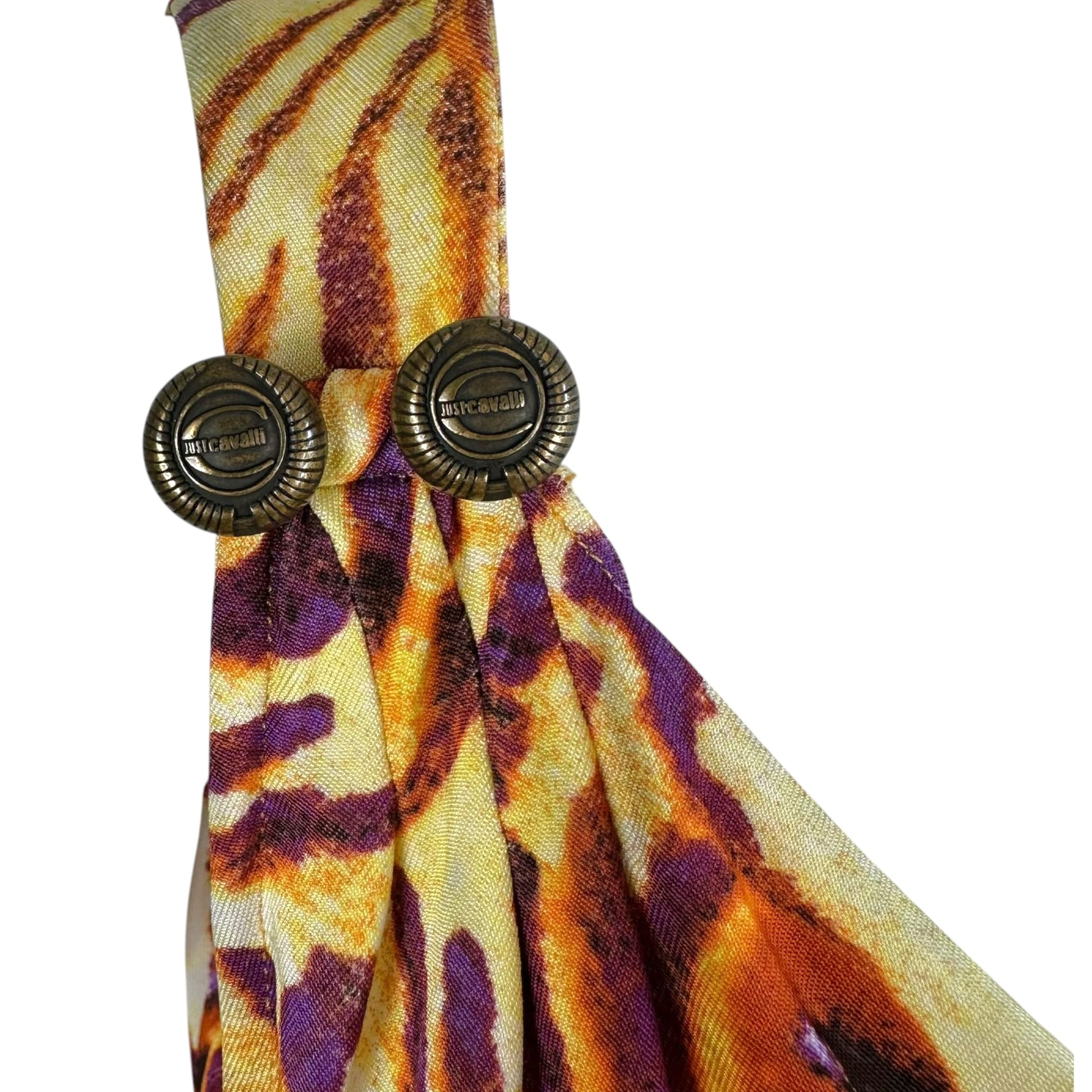 Roberto Cavalli Orange Purple Tiger Print Midi Dress