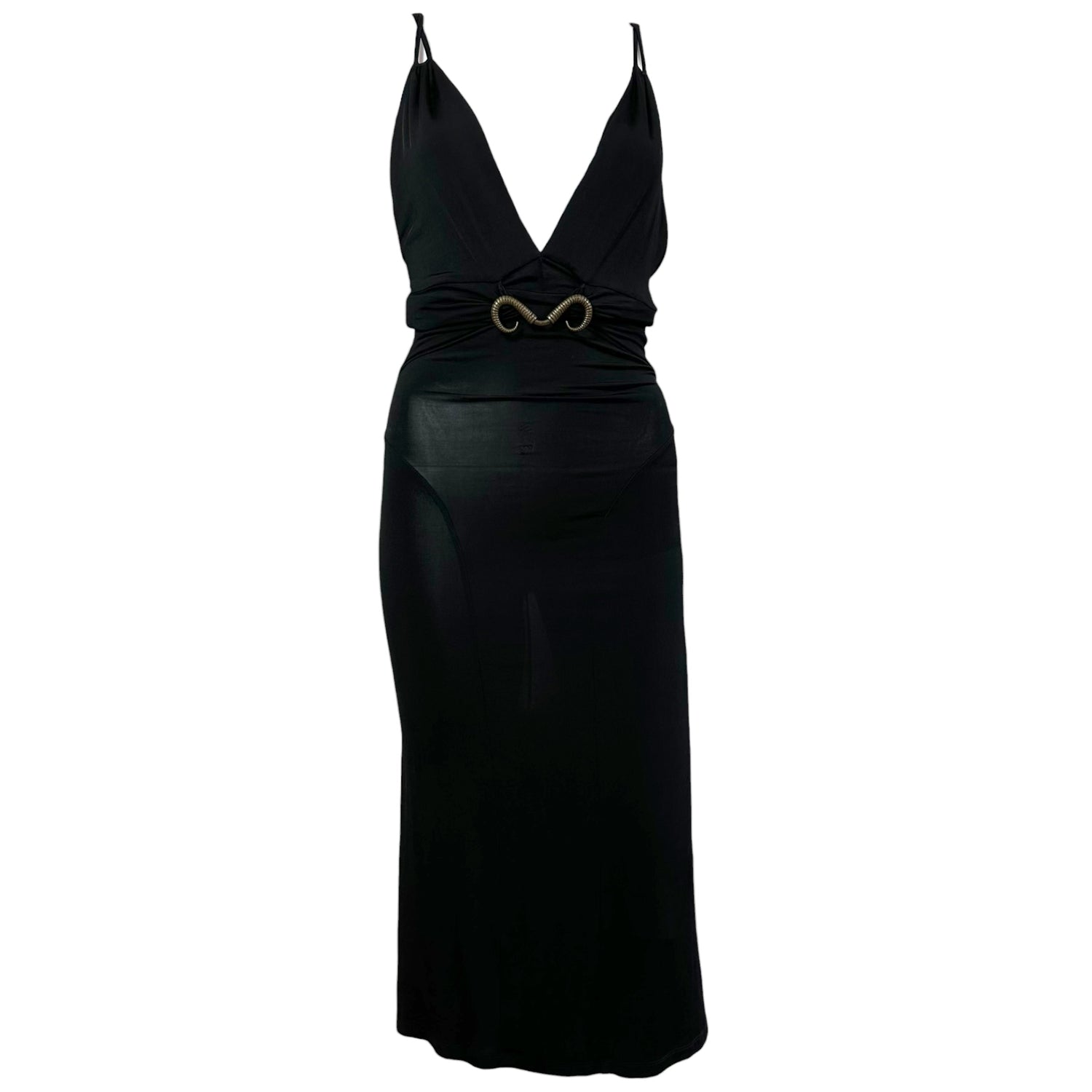 Roberto Cavalli Black Midi Dress With Horn Emblem