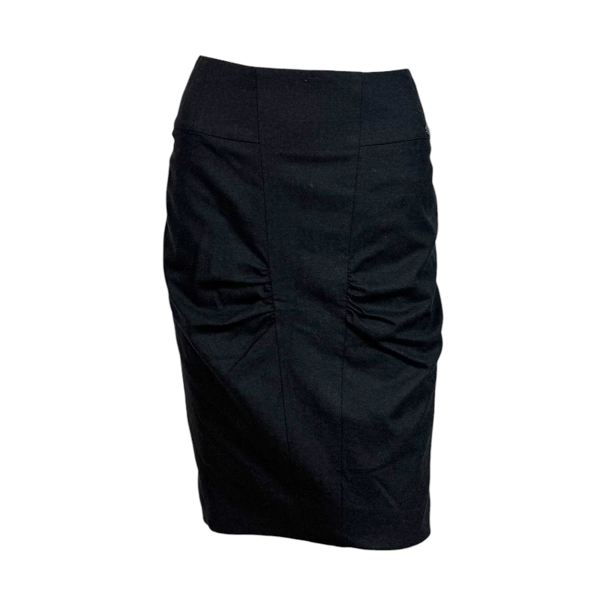 Chanel Autumn 2008 Gray Wool Ruched Front Midi Skirt
