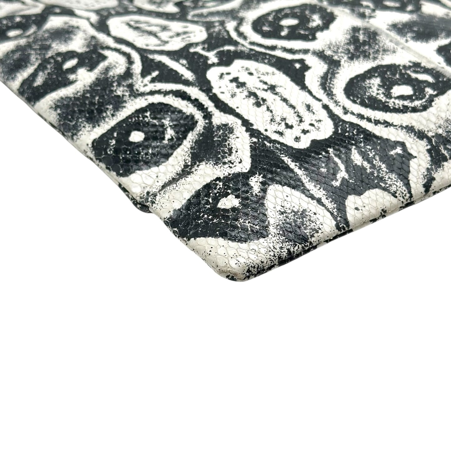 Fendi Black & White Printed Snakeskin Turquoise Buckle Baguette Tote Bag