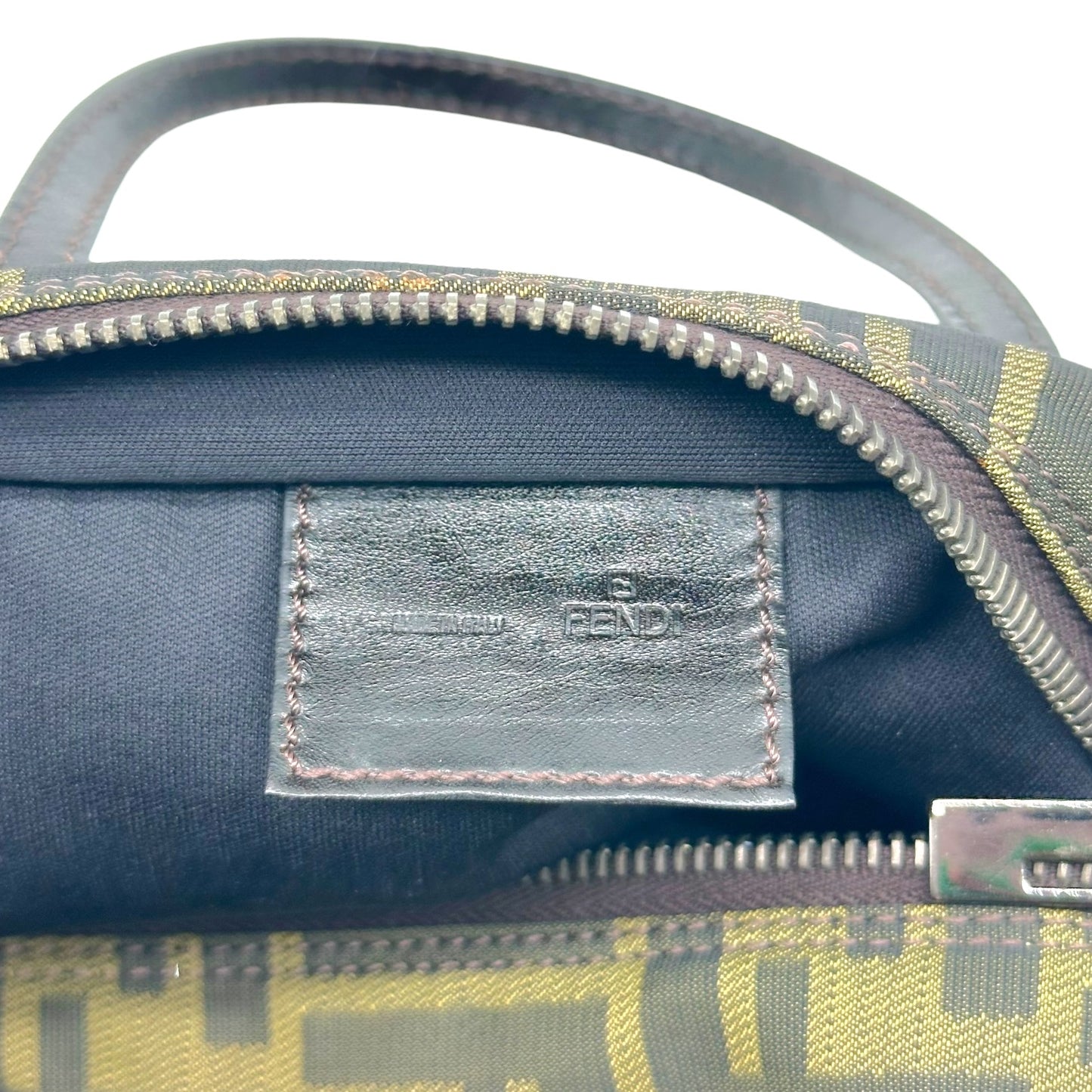 Fendi Brown Classic Zucca Monogram Top Handle Square Pochette Bag