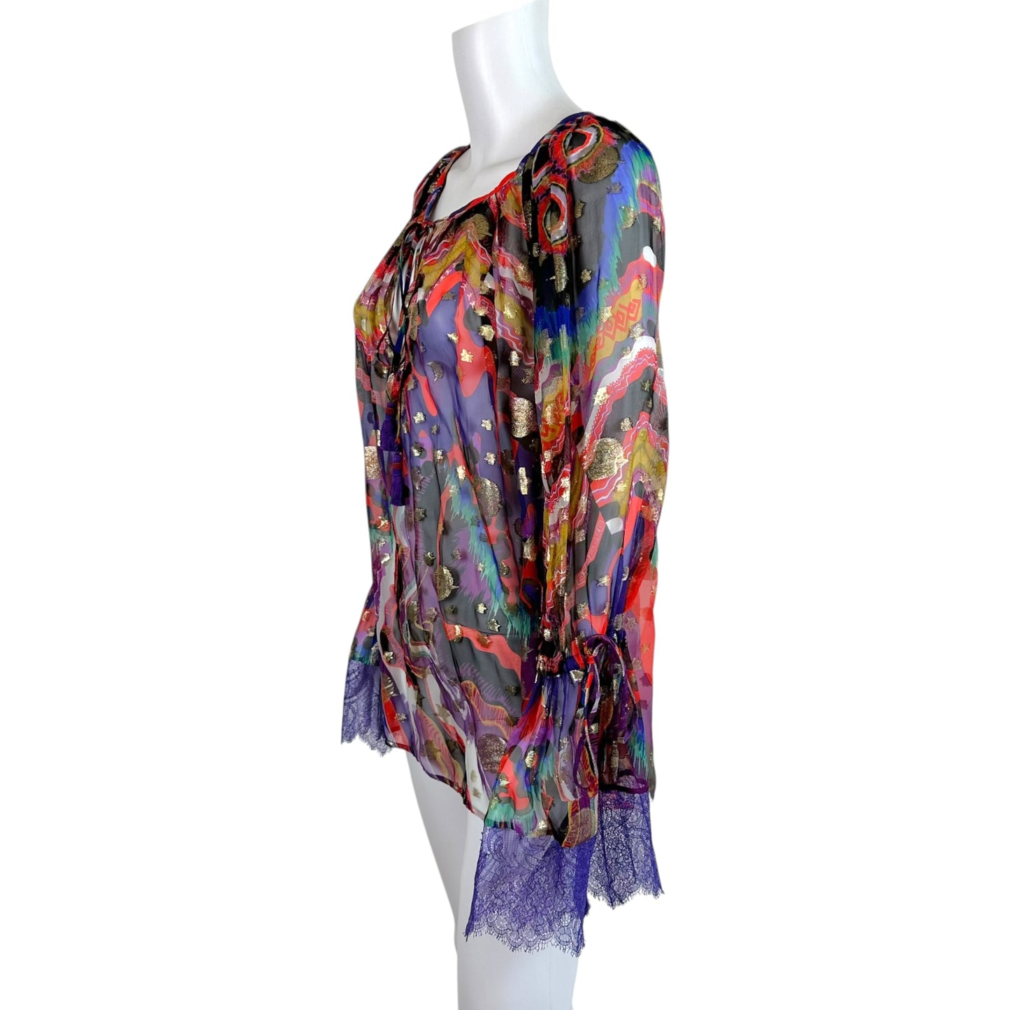 Roberto Cavalli Sheer Silk Blouse Multicolor Star Print