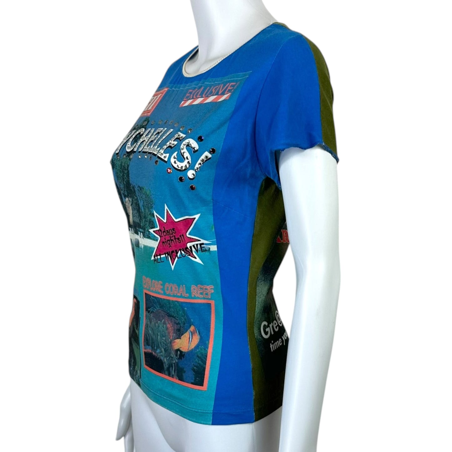 D&G Dolce & Gabbana S/S 2002 Seychelles Bedazzled Postcard Graphic T-Shirt