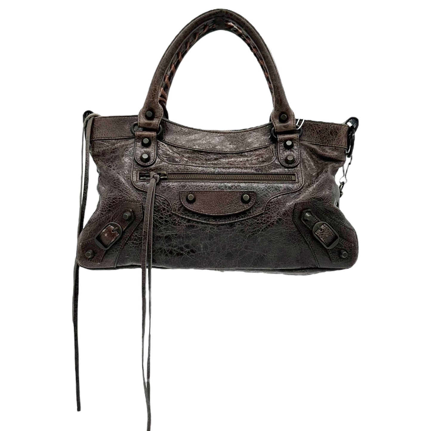 Balenciaga Small Brown Distressed Leather City Bag - Outfit Repeater