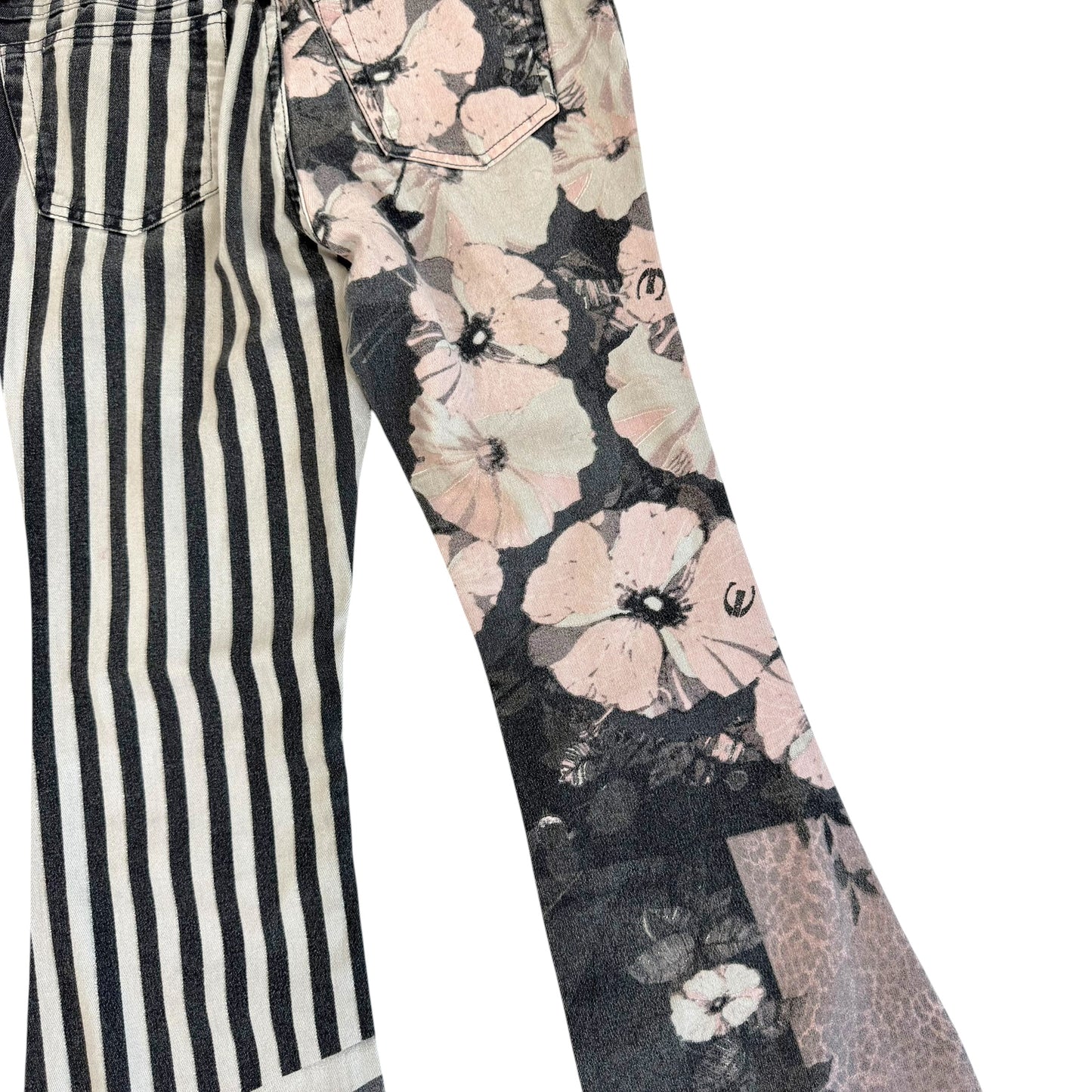 Just Cavalli Roberto Cavalli Striped & Floral Pink & Black Printed Jeans