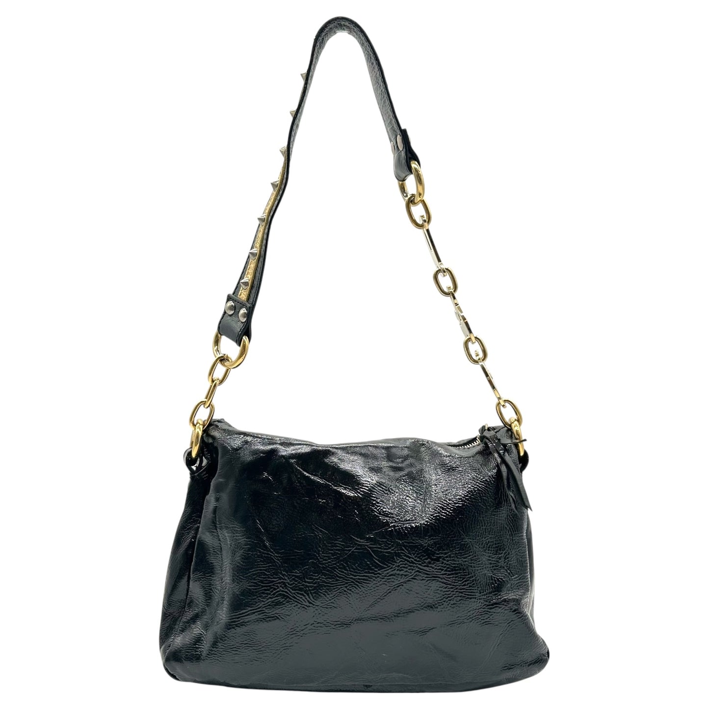 D&G Dolce & Gabbana Studded Patent Leather Logo Strap Bag