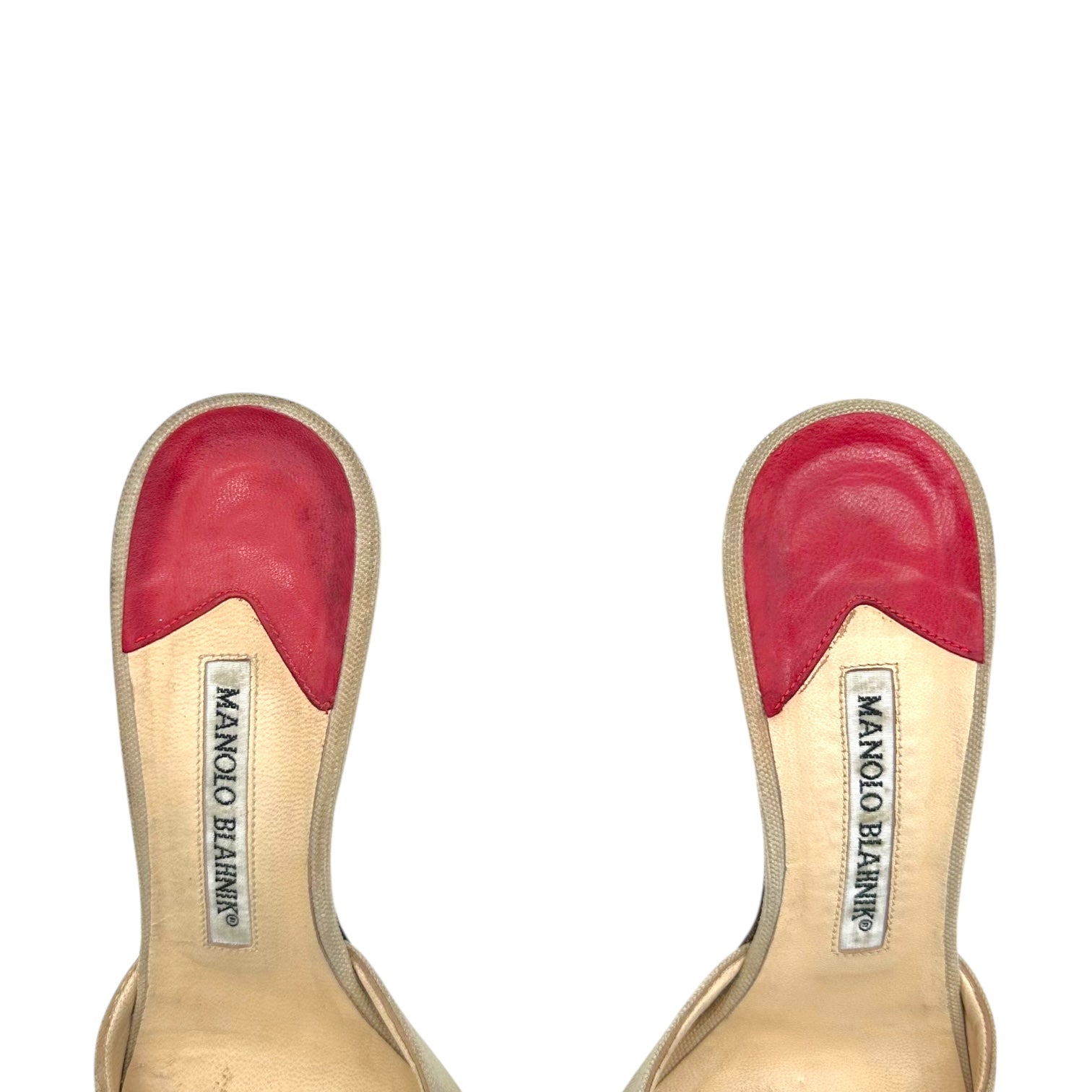 Manolo Blahnik Ivory & Red Polka Dot Kitten Heel Mules - Outfit Repeater