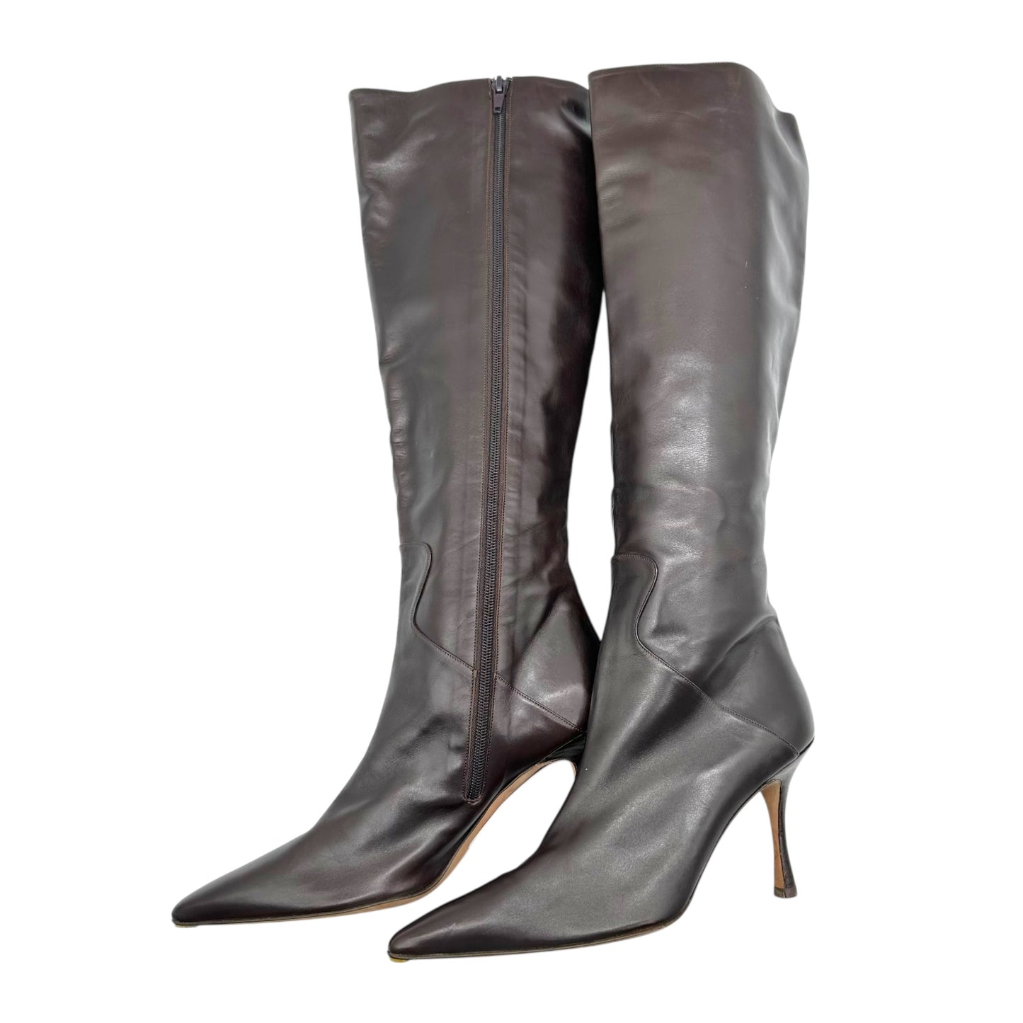 Manolo Blahnik Chocolate Brown Leather Pointed Toe Boots