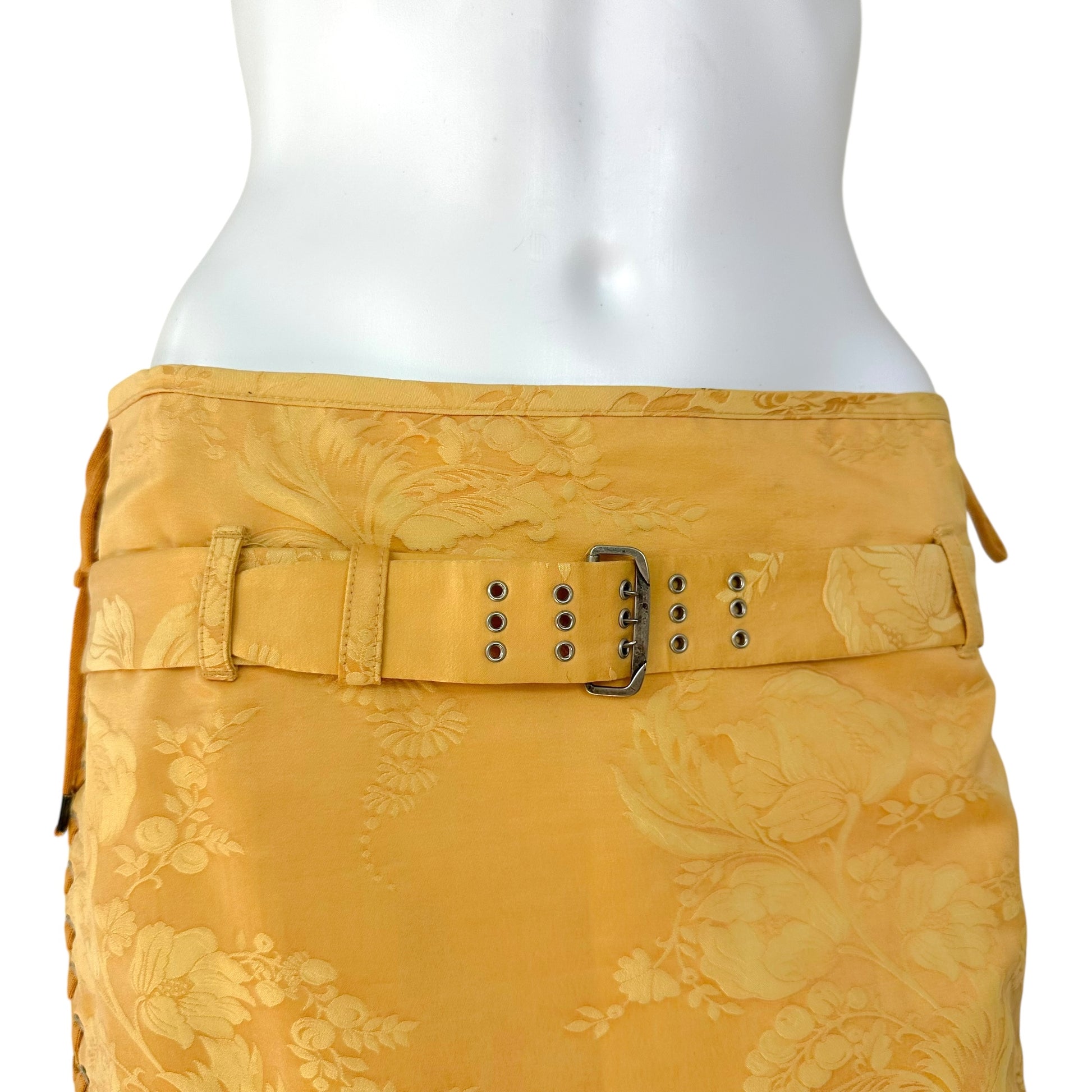 Jean Paul Gaultier Yellow Jacquard Lace Up Midi Skirt - Outfit Repeater