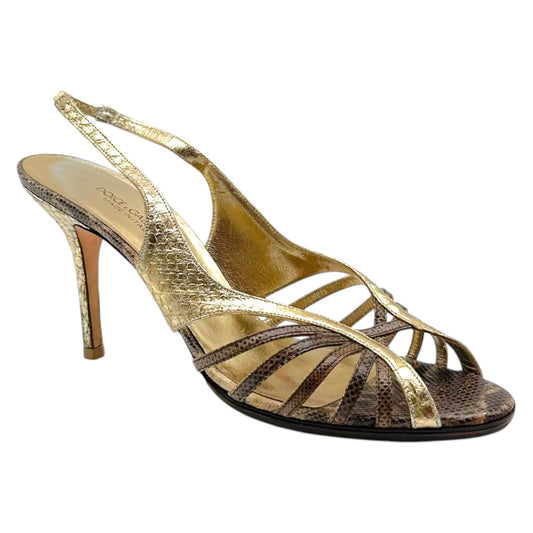 Dolce & Gabbana Snakeskin Strappy Sandal Heels Gold Brown